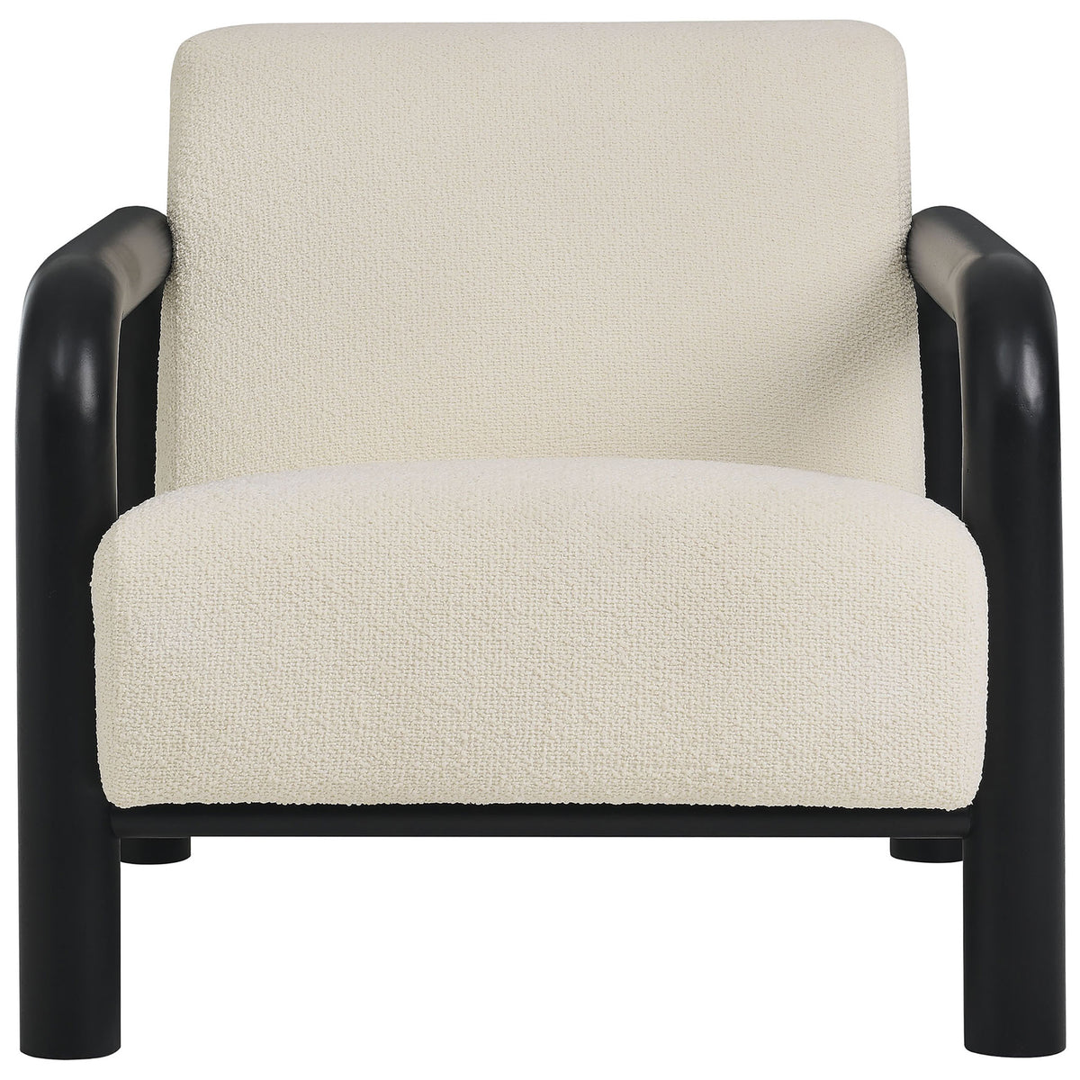 Inviting seat with dense foam cushions and oversized rounded solid wood arms in black || EEI-7391-CRE-BLK || front_studio