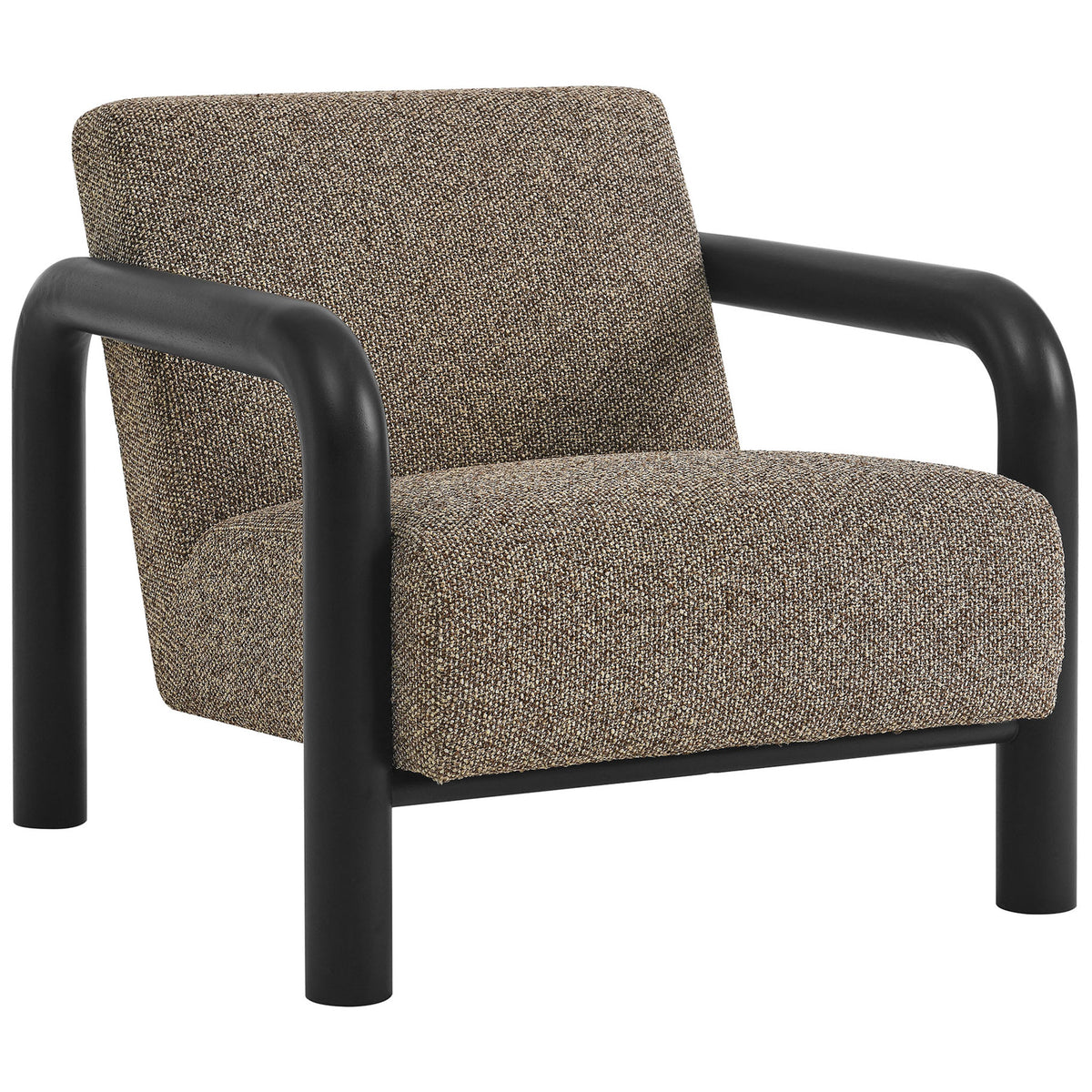 Modern lounge chair in textured earth boucle with sculptural oversized black wood armrests || EEI-7391-ETH-BLK || front_angle_studio