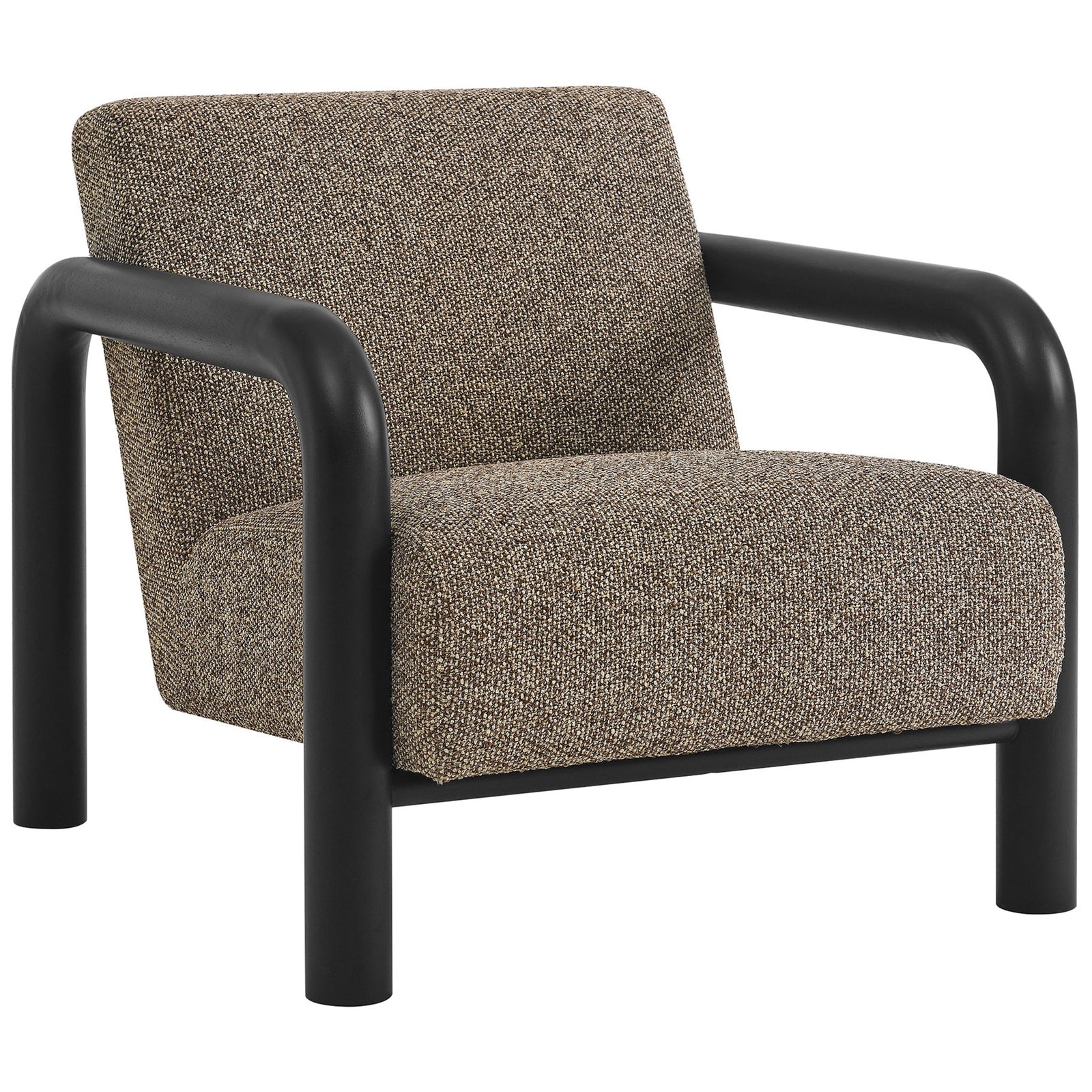 Modern lounge chair in textured earth boucle with sculptural oversized black wood armrests || EEI-7391-ETH-BLK || front_angle_studio