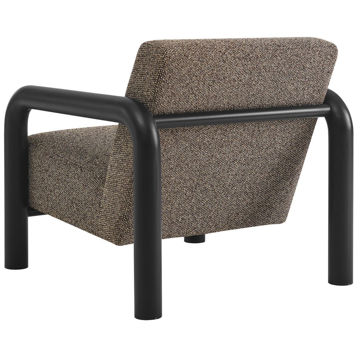 Curved wood frame wraps the seat, highlighting the chair's clean lines and cozy boucle weave || EEI-7391-ETH-BLK || back_angle_studio