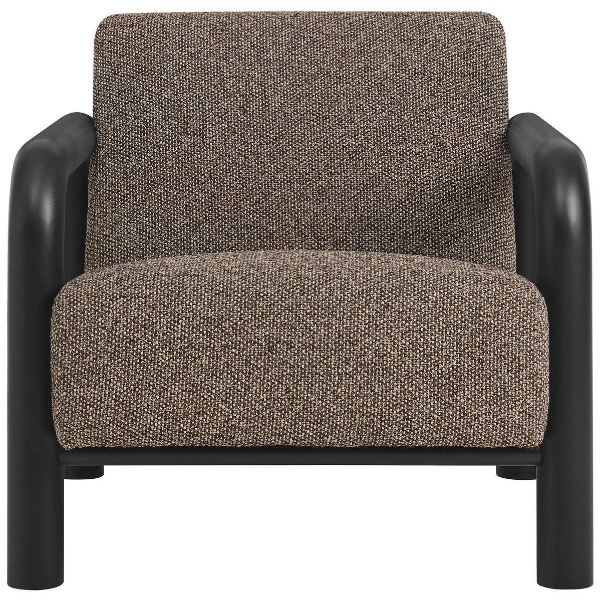 Sereno accent chair with earth boucle upholstery and rounded black solid wood arms || EEI-7391-ETH-BLK || front_studio