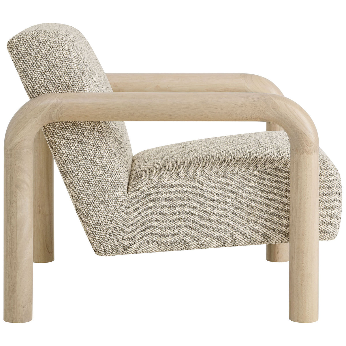 Organic wood arms and deep seat profile showcase plush cushioning and tactile boucle texture || EEI-7391-MRB-OAK || side_studio