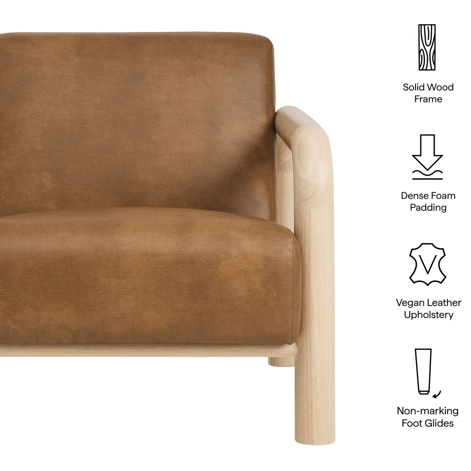 Highlights: solid wood frame, dense foam padding, vegan leather, and non-marking foot glides || EEI-7392-CYN-OAK || callout_studio