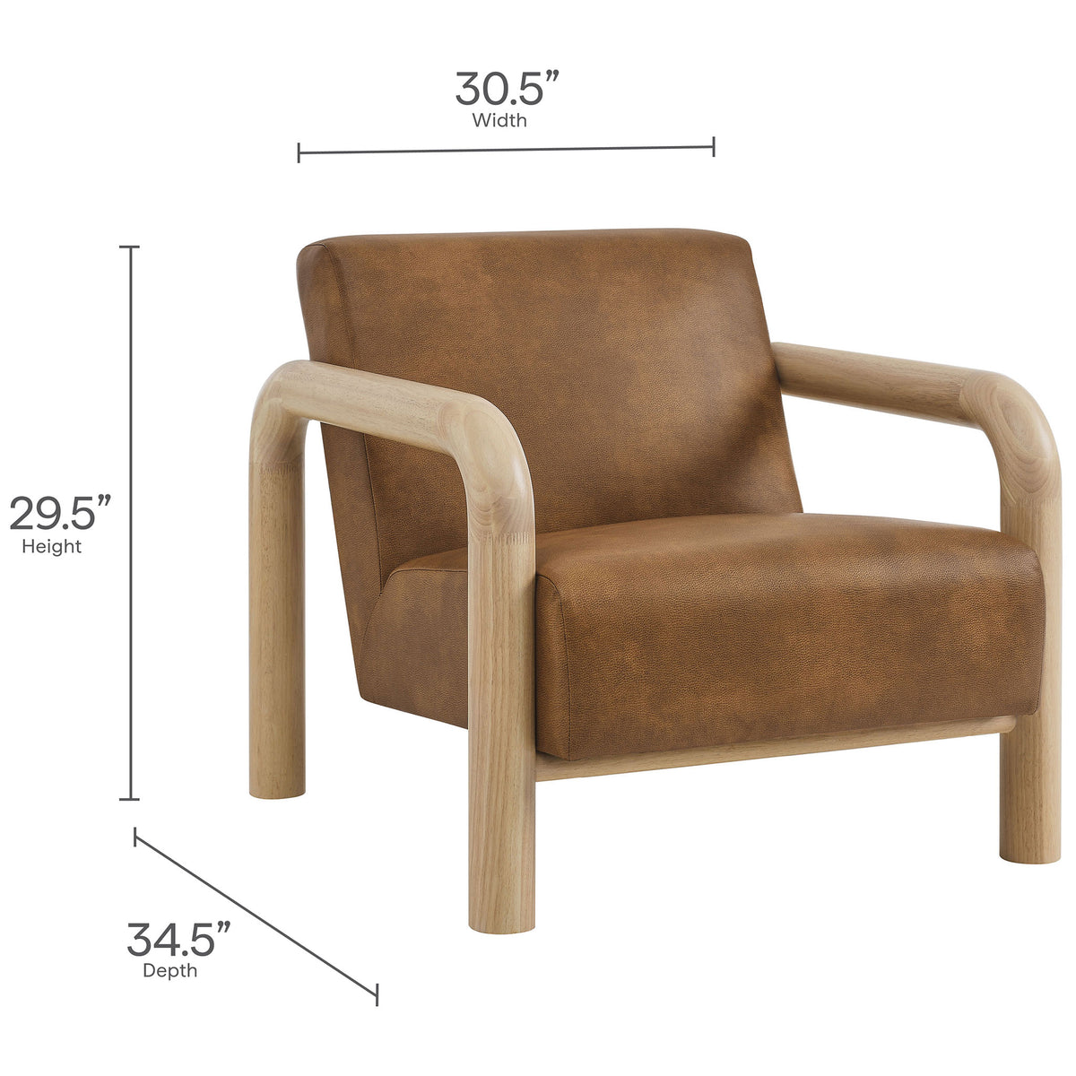 Dimensions: 30.5 in. W x 34.5 in. D x 29.5 in. H for a compact, comfortable lounge fit || EEI-7392-CYN-OAK || dimension_studio