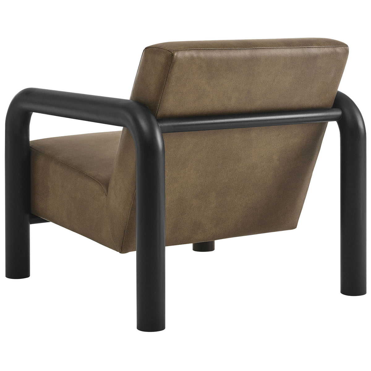 Curved frame and seamless back detail showcase the chair's sleek, modern build. || EEI-7392-MUS-BLK || back_angle_studio