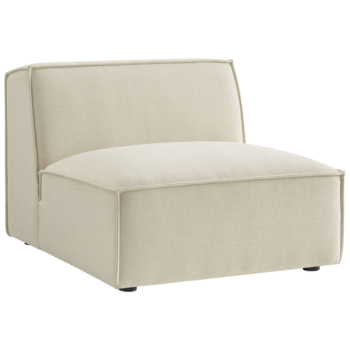 Low-profile armless chair in ecru with French piping and a generously cushioned, lounge-ready seat || EEI-7395-ECR || front_angle_studio