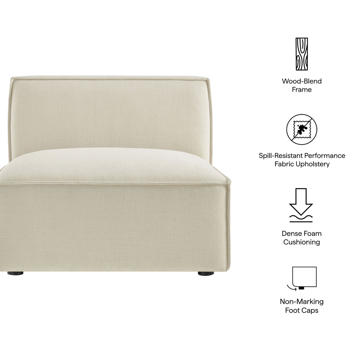 Spill-resistant upholstery, dense cushioning, sturdy frame, and non-marking foot caps featured || EEI-7395-ECR || callout_studio