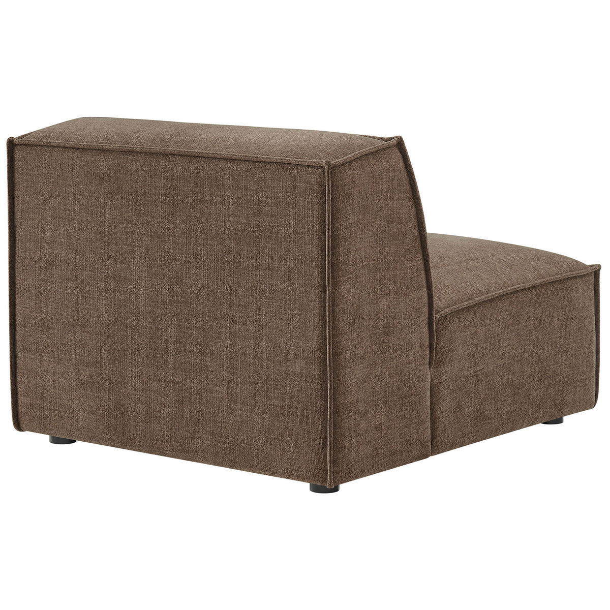 Clean-lined back with refined piping and smooth mocha upholstery on a modern, low-slung modular chair. || EEI-7395-MOC || back_angle_studio