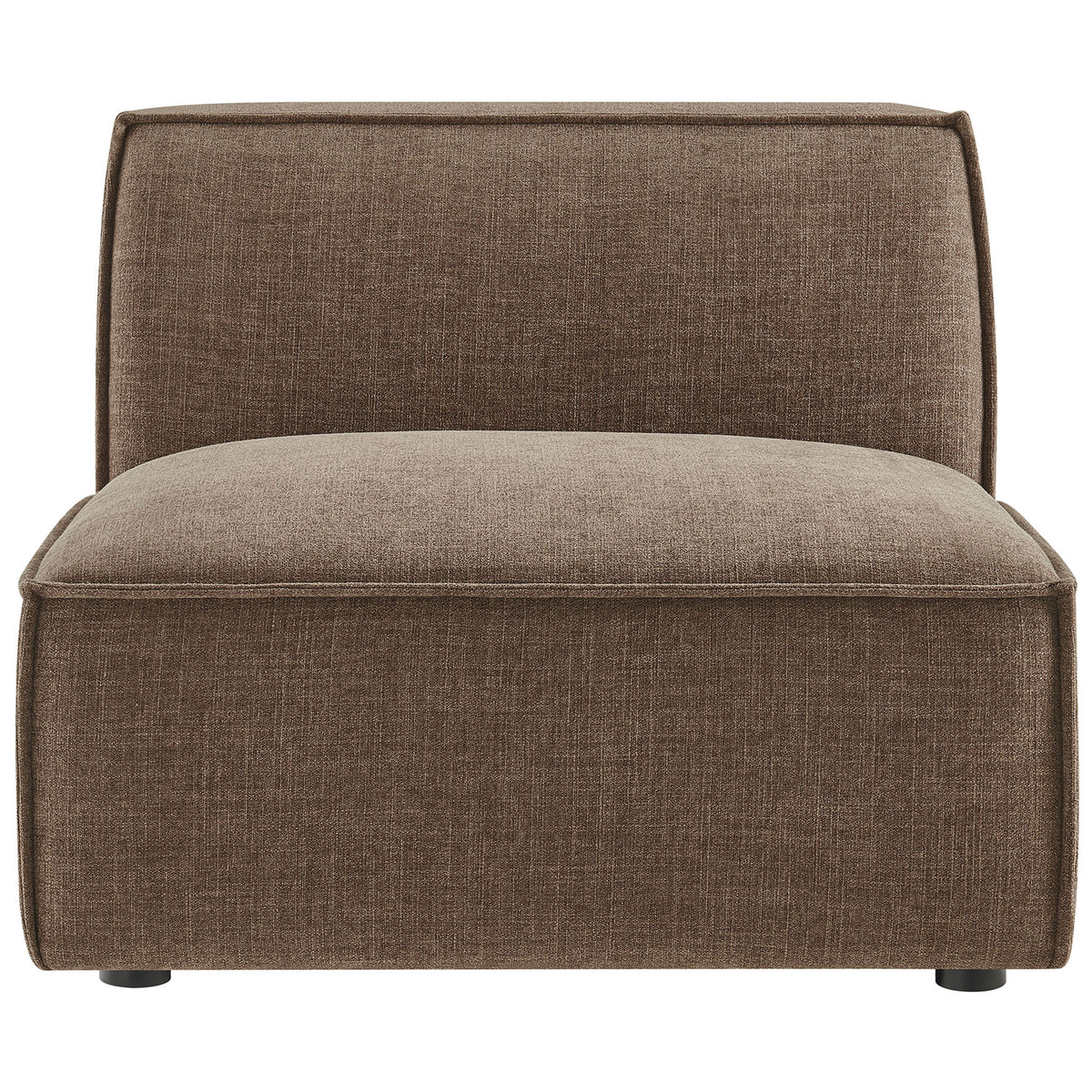 Mocha performance fabric armless modular chair with deep seat, plush cushioning, and crisp French piping. || EEI-7395-MOC || front_studio