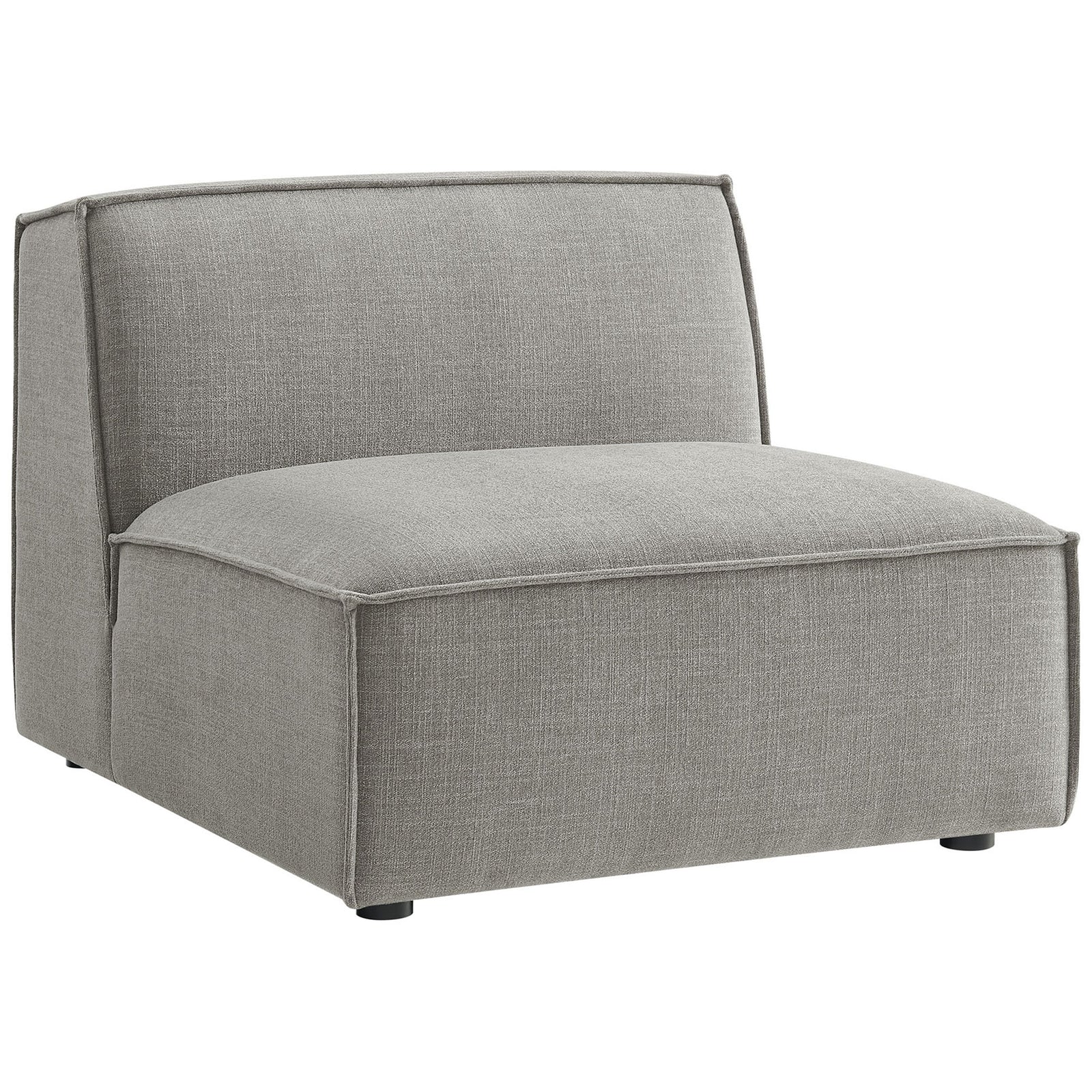 Modern armless chair with broad lines and plush lounge-ready cushioning in soft pewter upholstery || EEI-7395-PEW || front_angle_studio