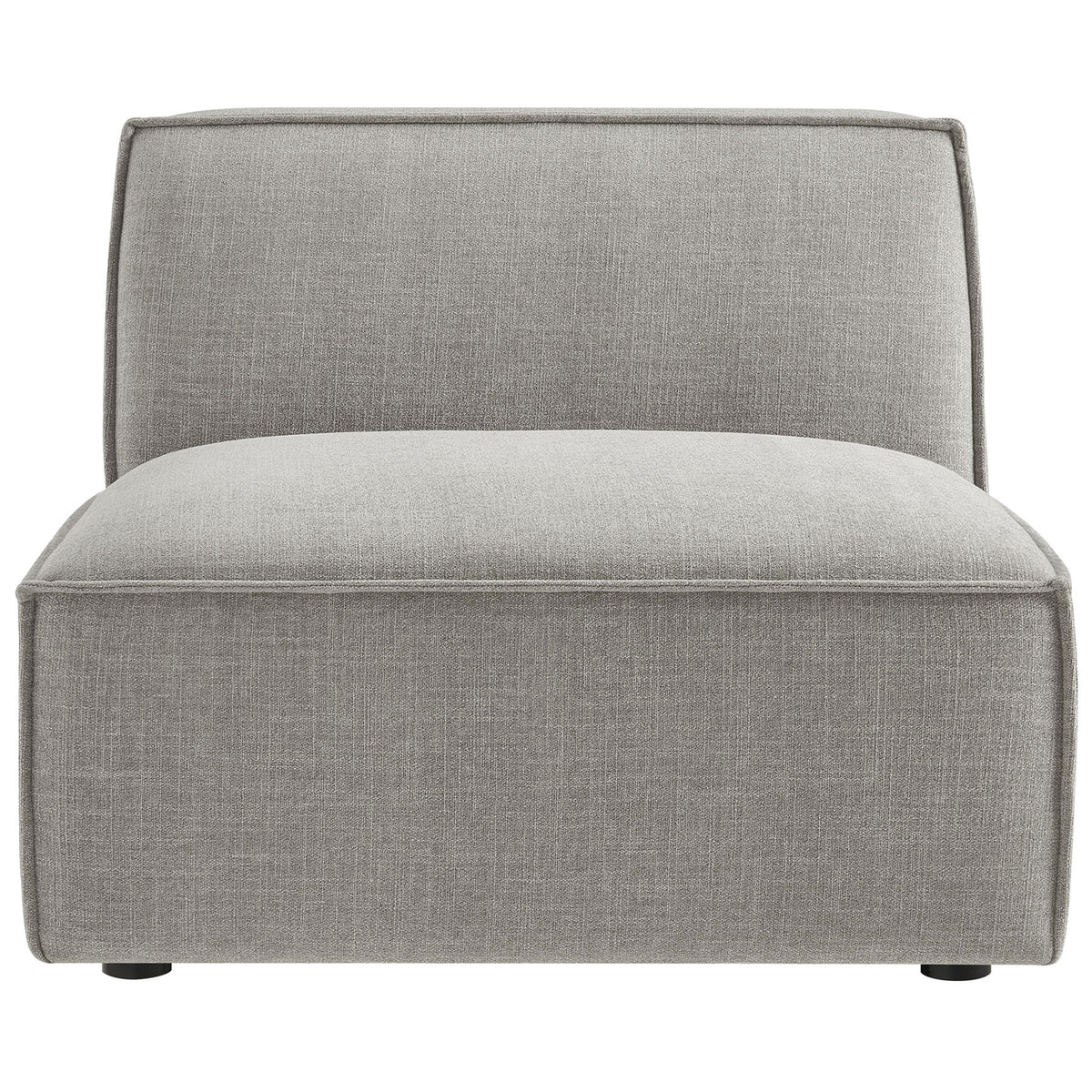 Low-profile armless modular chair in pewter performance fabric with deep seat and tailored piping || EEI-7395-PEW || front_studio