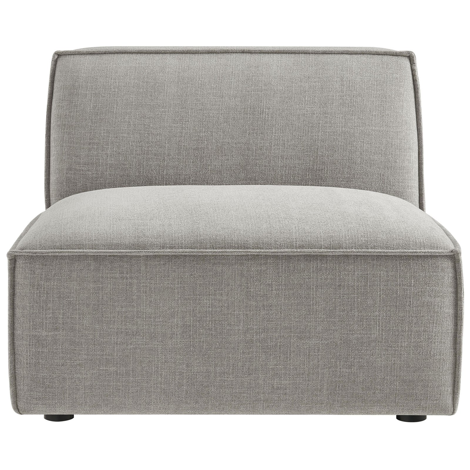 Low-profile armless modular chair in pewter performance fabric with deep seat and tailored piping || EEI-7395-PEW || front_studio