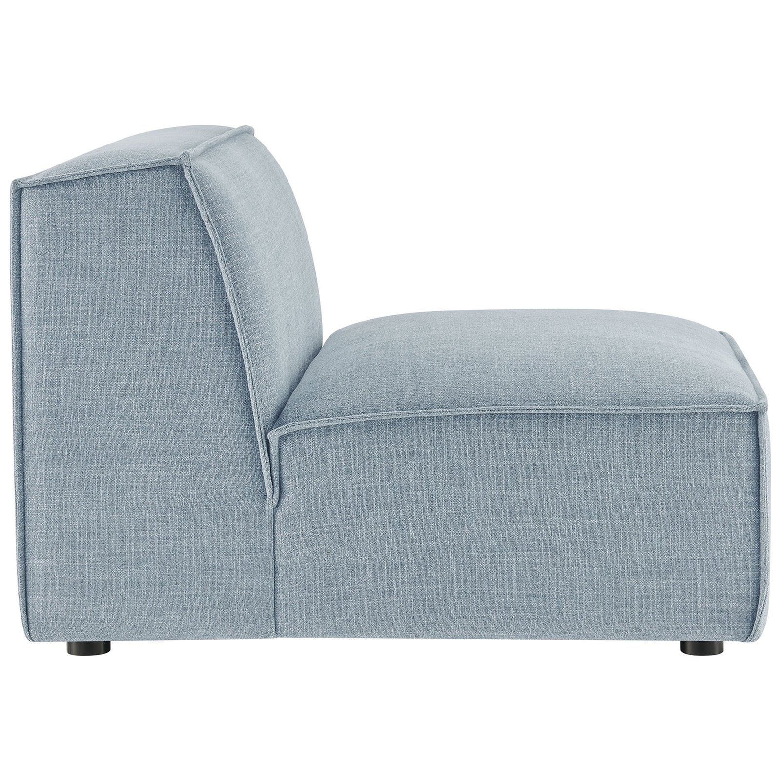 Low-profile silhouette with a deep, supportive seat in soft, water-repellent upholstery. || EEI-7395-SKY || side_studio