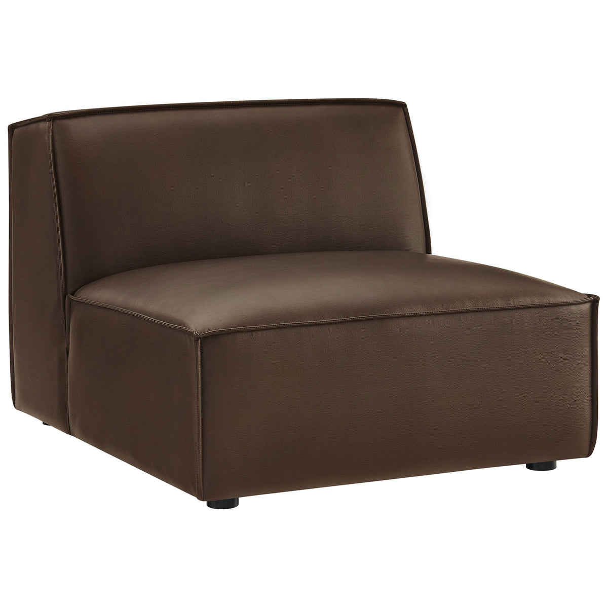 Sleek armless modular chair in espresso vegan leather with broad seat and French piping || EEI-7396-ESP || front_angle_studio
