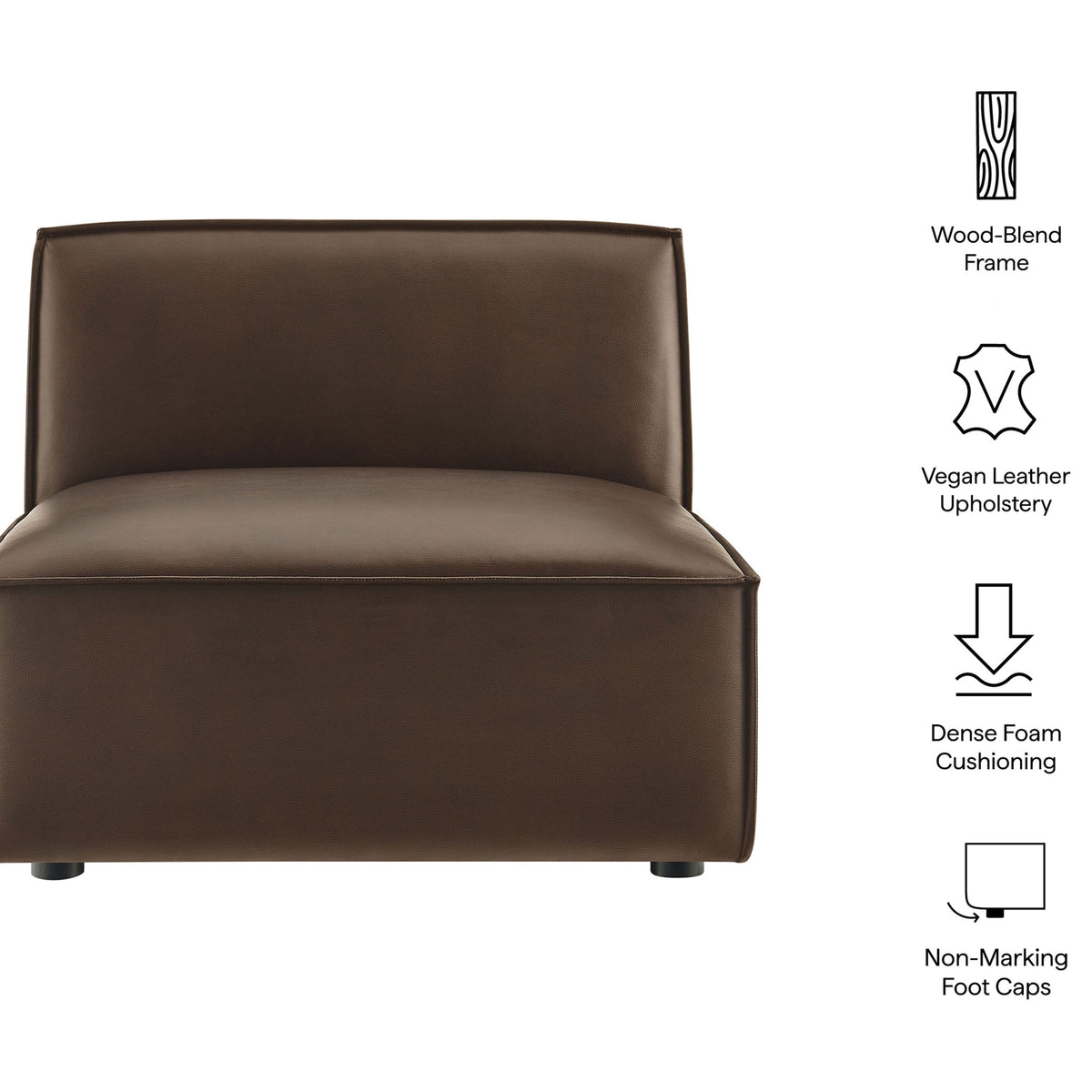 Key features: wood-blend frame, vegan leather, dense foam, non-marking foot caps || EEI-7396-ESP || callout_studio