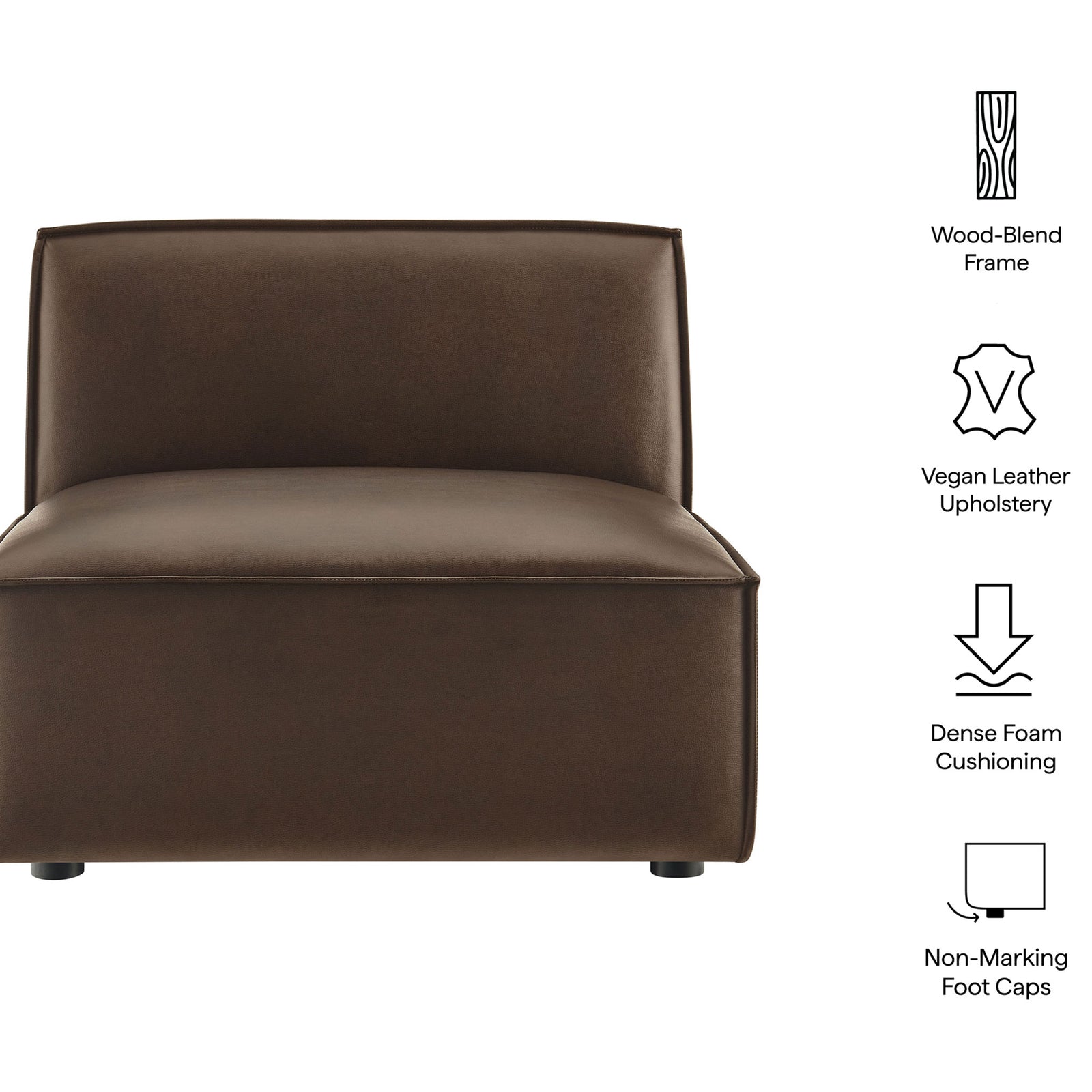 Key features: wood-blend frame, vegan leather, dense foam, non-marking foot caps || EEI-7396-ESP || callout_studio