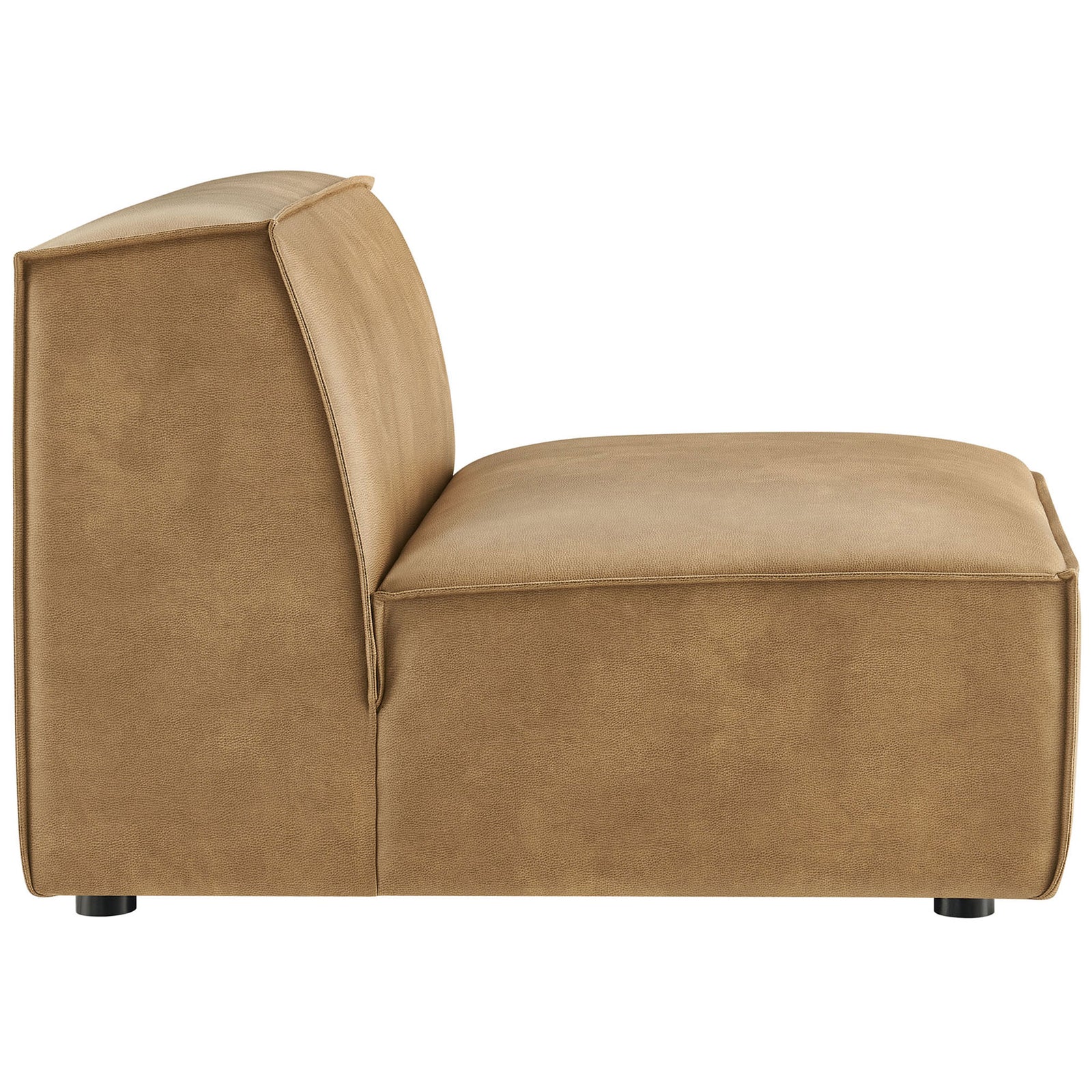 Plush cushioning and tailored piping highlighted along the sleek armless silhouette in toast vegan leather. || EEI-7396-TST || side_studio