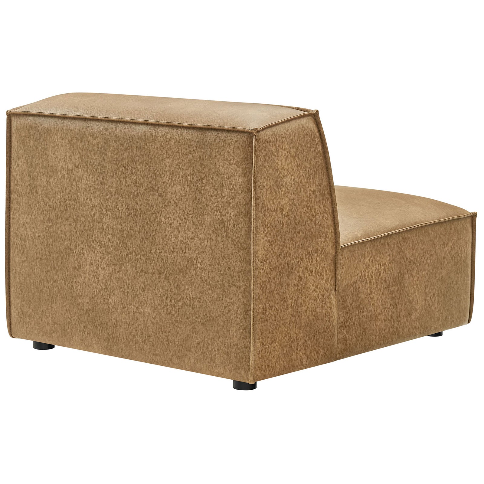 Streamlined rear panel with refined French piping in smooth toast vegan leather. || EEI-7396-TST || back_angle_studio