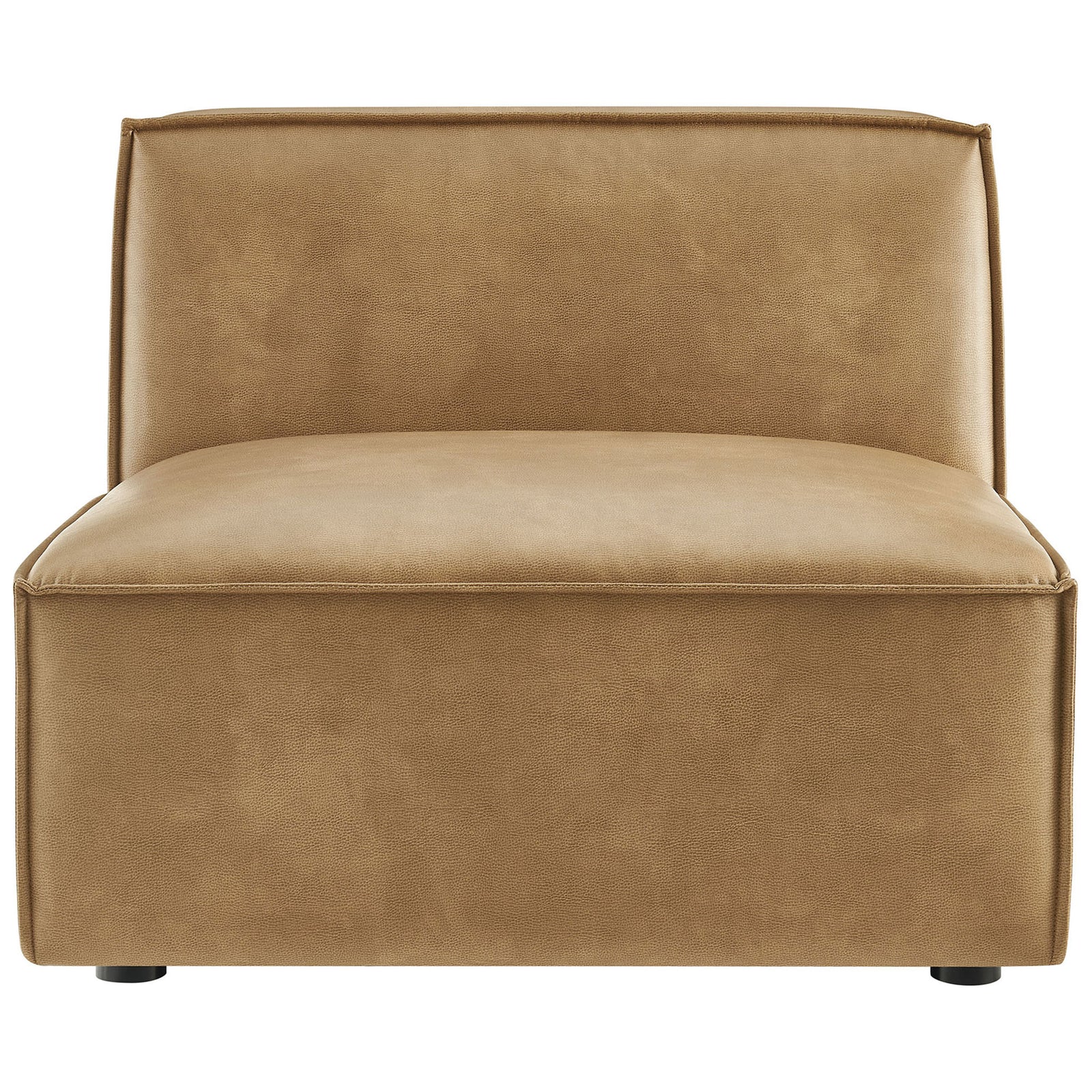 Generous armless seat with deep cushioning and crisp piping in soft toast vegan leather. || EEI-7396-TST || front_studio