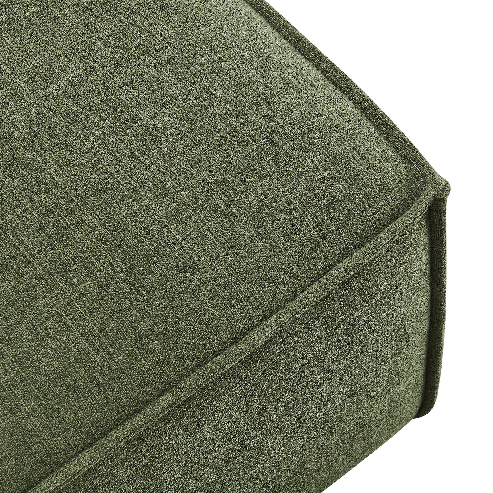 Foliage green upholstery with visible weave and crisp French piping detailing on the ottoman corner || EEI-7401-FOL || detail_studio