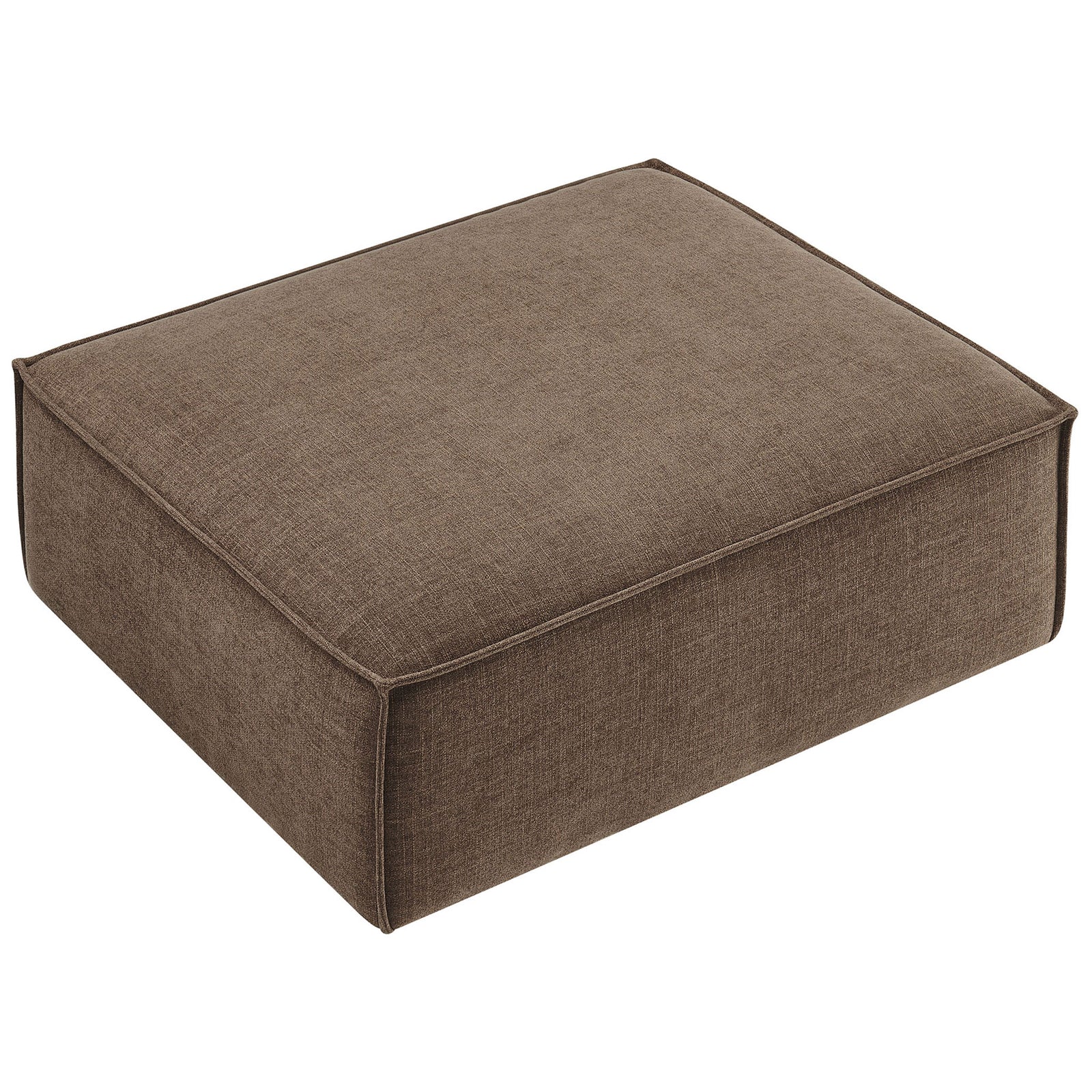 Spacious square mocha ottoman showcasing a broad cushioned top and tailored seams in performance fabric || EEI-7401-MOC || top_studio