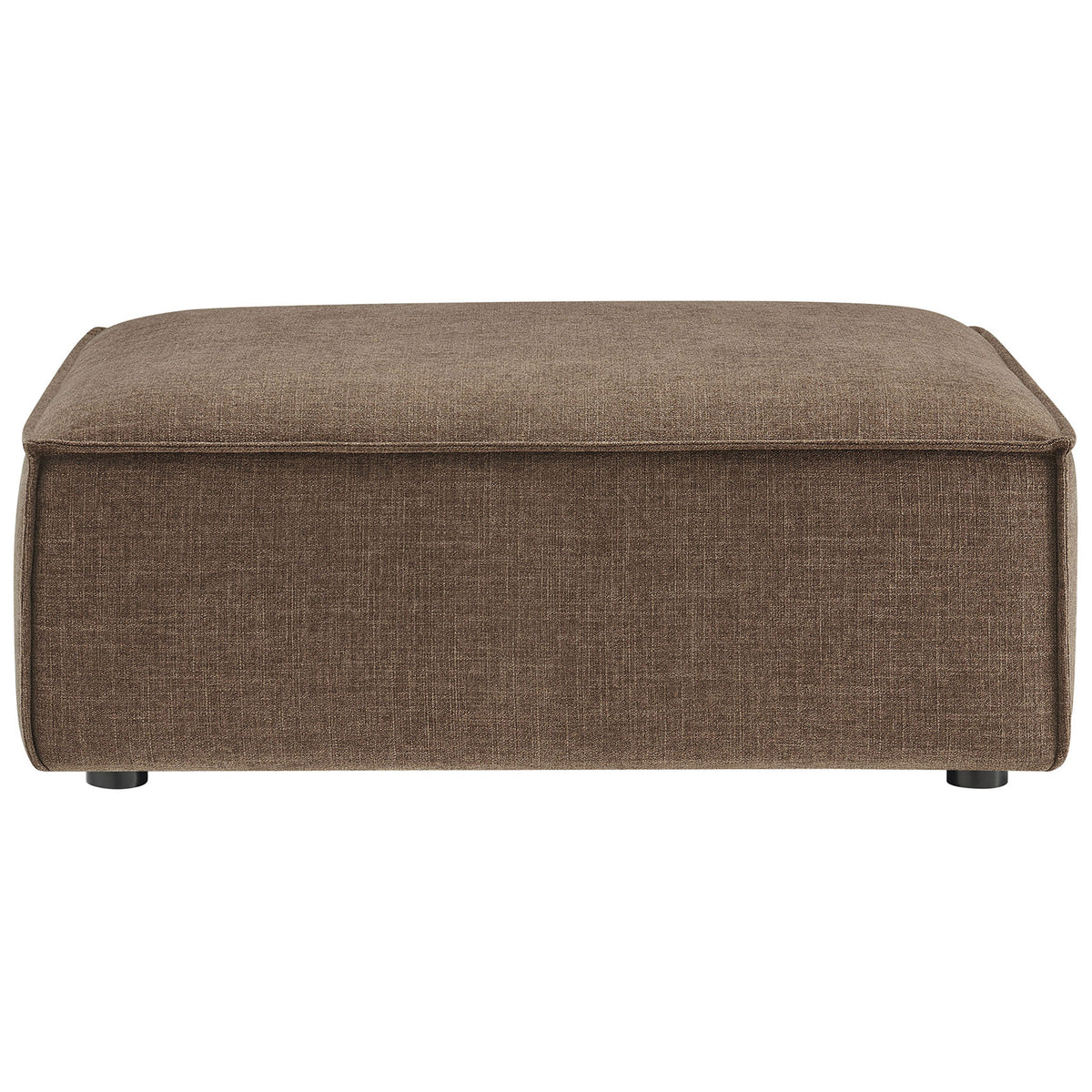 Mocha performance fabric modular ottoman with plush cushion and tailored French piping trim || EEI-7401-MOC || front_studio