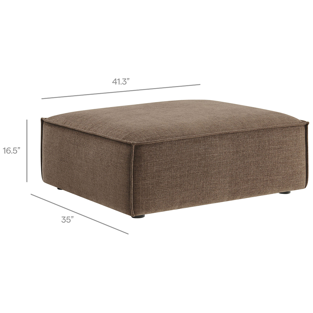 Mocha modular ottoman with overlaid measurements showing 41.3 inch width, 35 inch depth, and 16.5 inch height || EEI-7401-MOC || dimension_studio