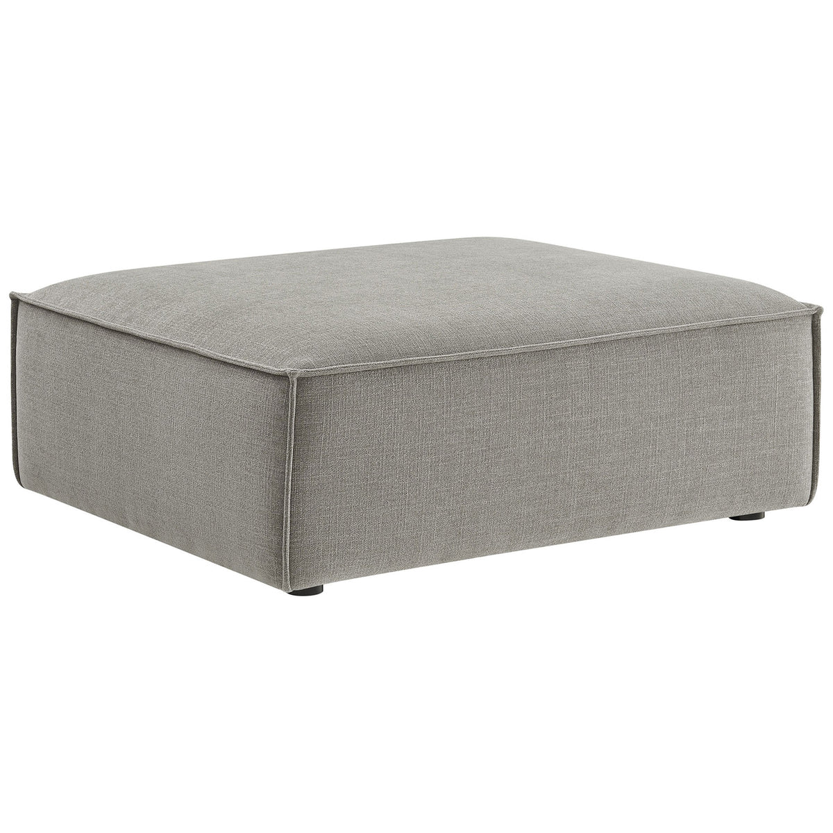 Low-profile pewter performance fabric modular ottoman with tailored French piping and clean lines || EEI-7401-PEW || front_angle_studio
