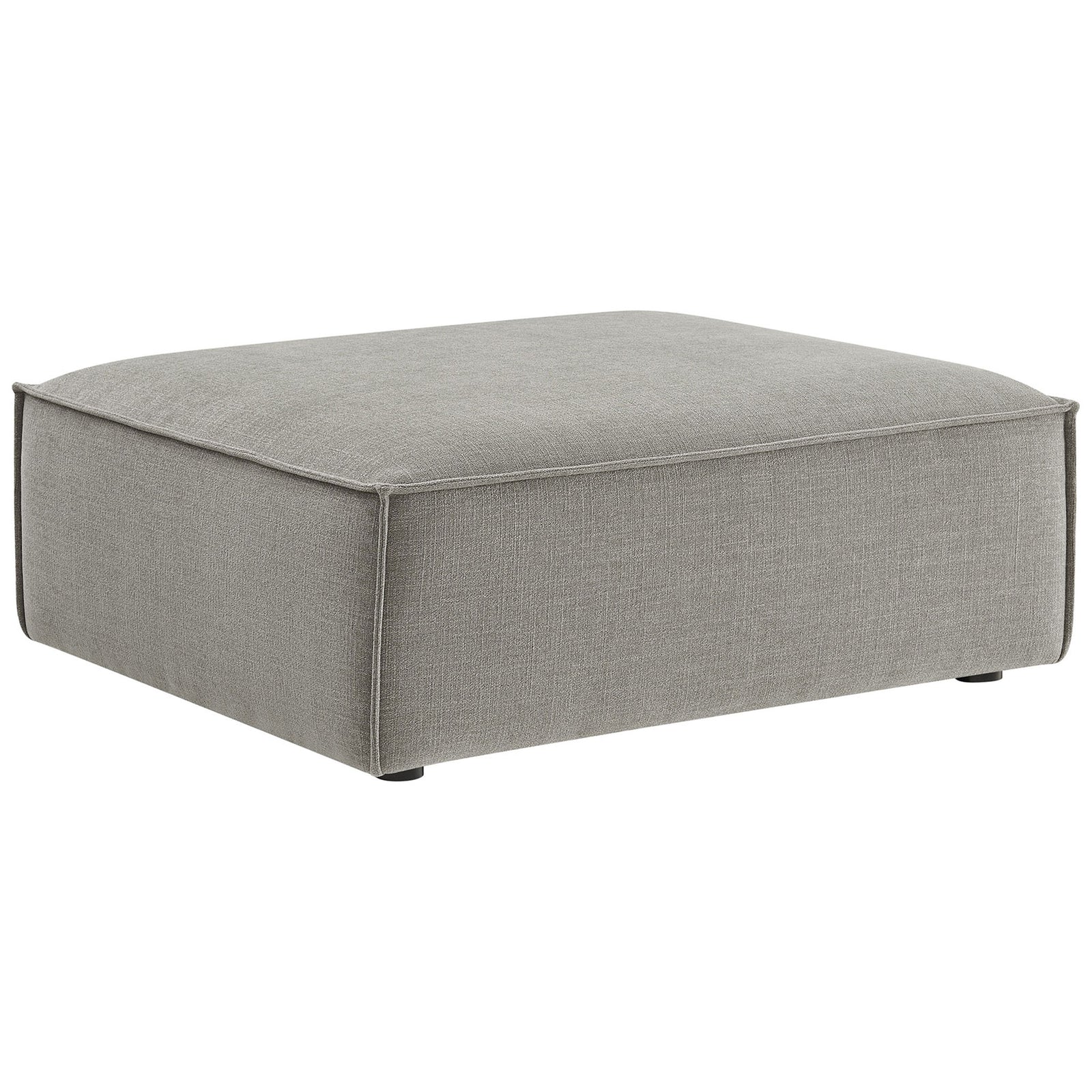 Low-profile pewter performance fabric modular ottoman with tailored French piping and clean lines || EEI-7401-PEW || front_angle_studio