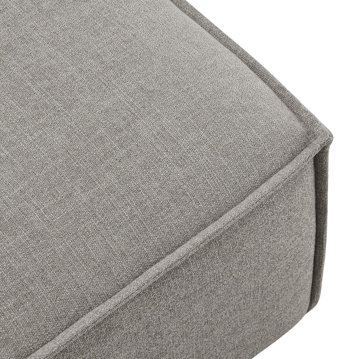 Tailored French piping and textured pewter performance fabric upholstery on the modular ottoman cushion || EEI-7401-PEW || detail_studio