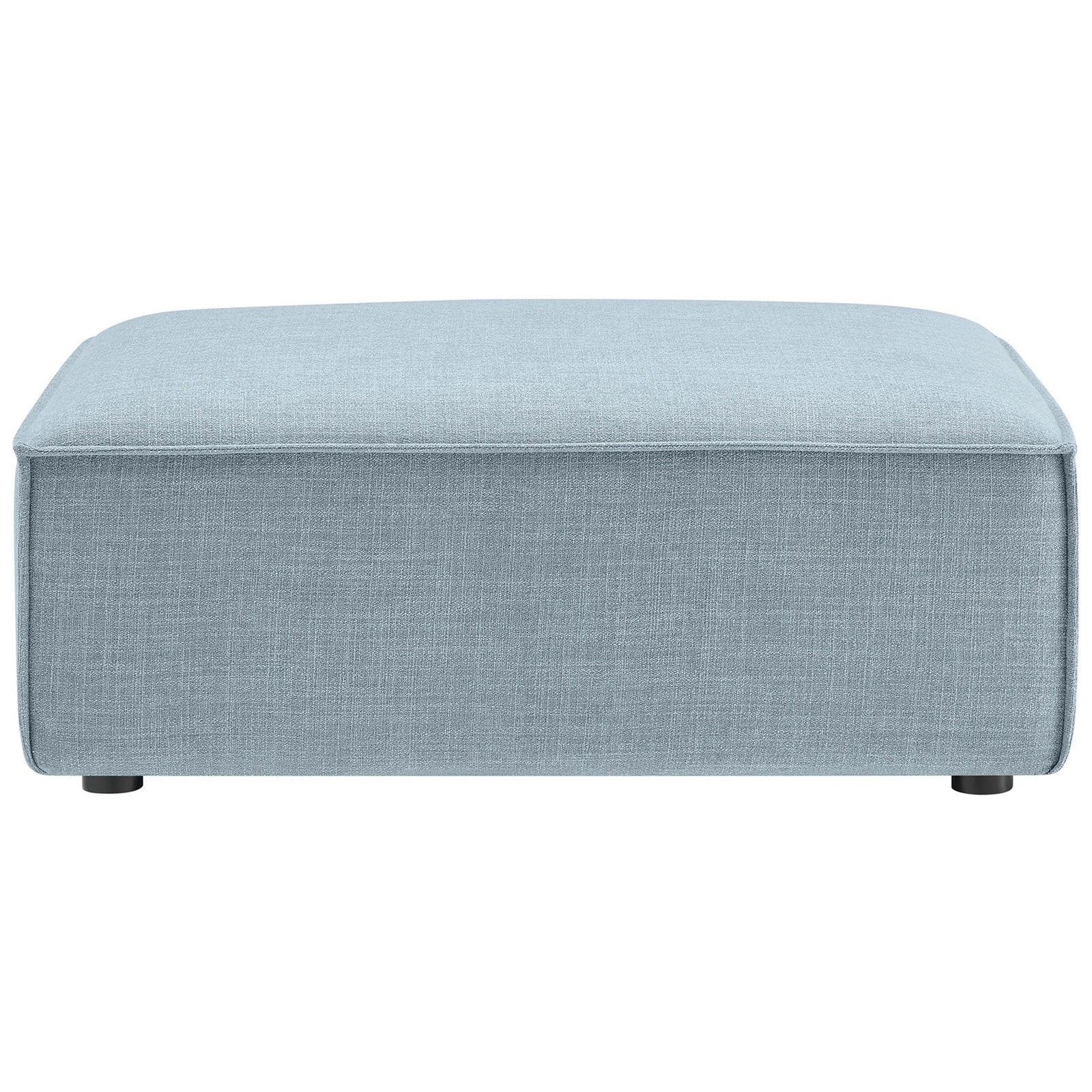 Sky blue modular ottoman with plush cushioned seat and clean, low-profile silhouette for relaxed lounging || EEI-7401-SKY || front_studio