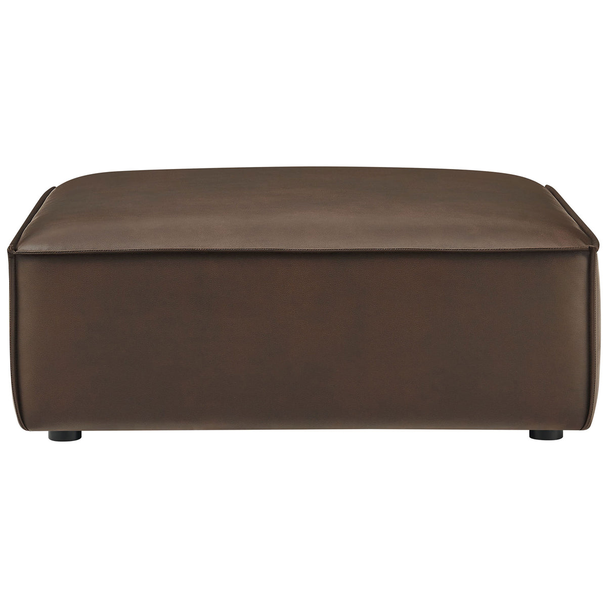 Espresso vegan leather modular ottoman with plush cushioning and tailored French piping. || EEI-7402-ESP || front_studio