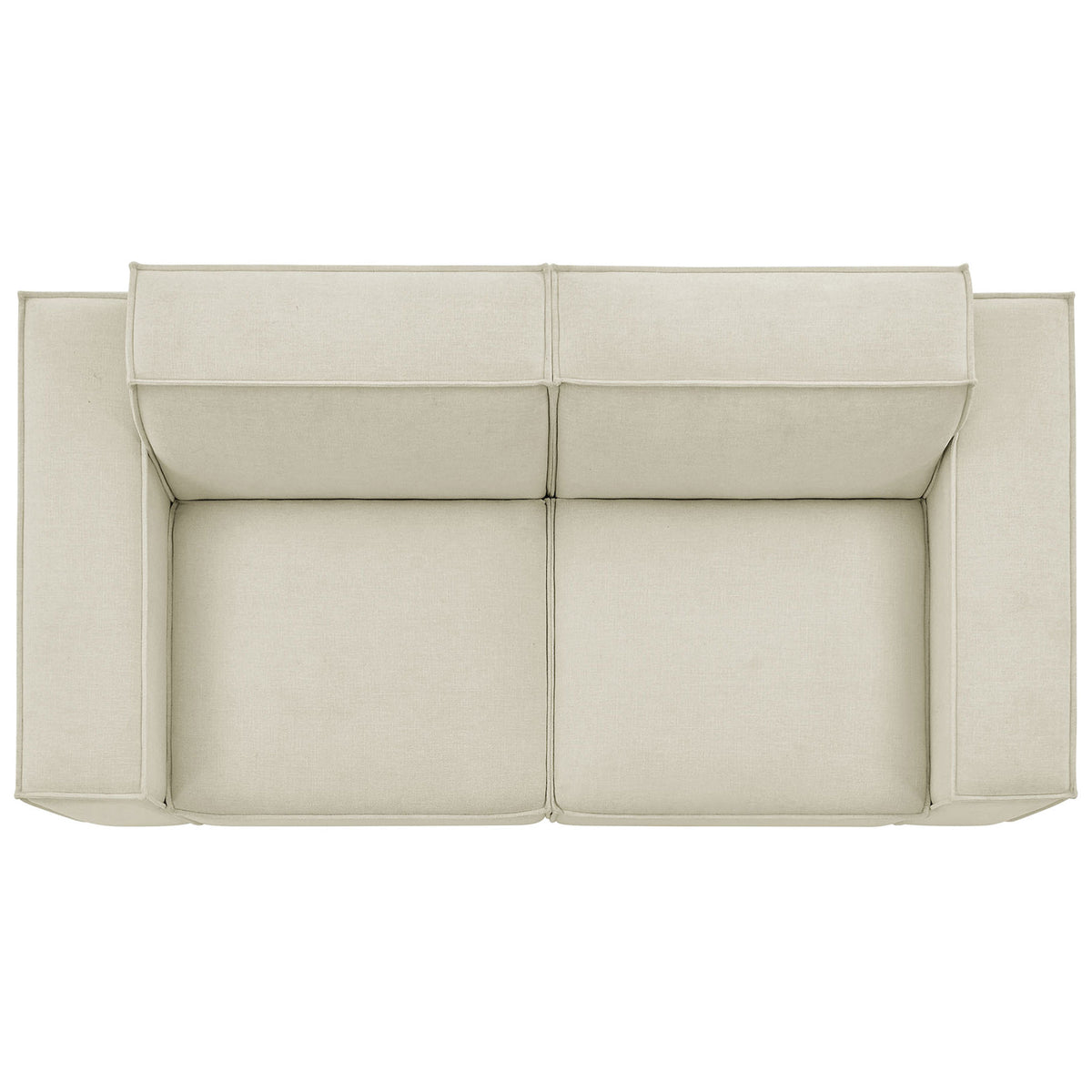 Modular loveseat with two deep seat cushions and wide track arms in smooth ecru performance fabric. || EEI-7403-ECR || top_studio