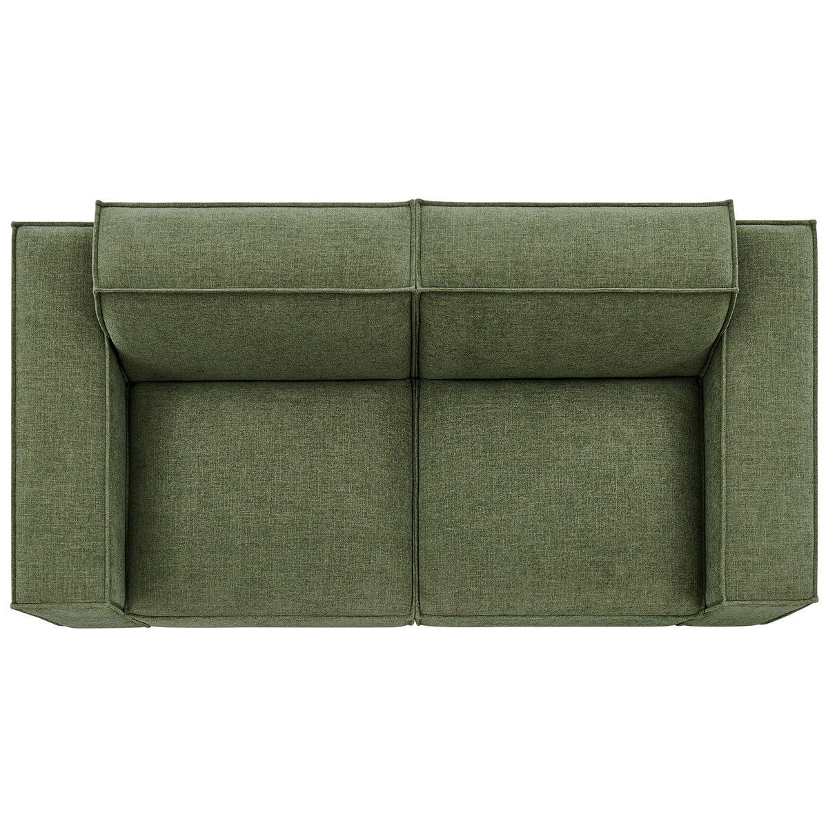 Wide arm modular loveseat in foliage green performance fabric with generous, lounge worthy seating space. || EEI-7403-FOL || top_studio