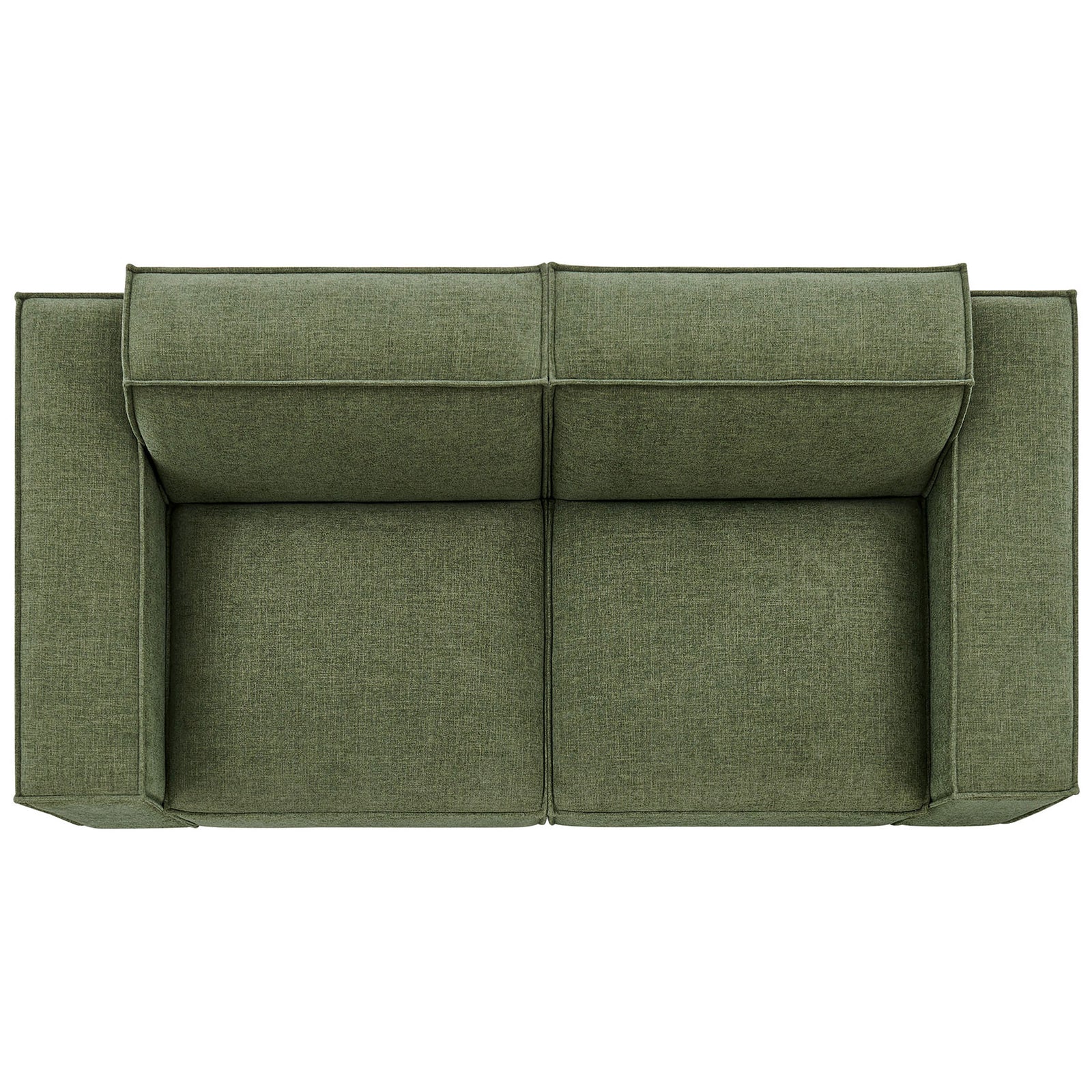 Wide arm modular loveseat in foliage green performance fabric with generous, lounge worthy seating space. || EEI-7403-FOL || top_studio
