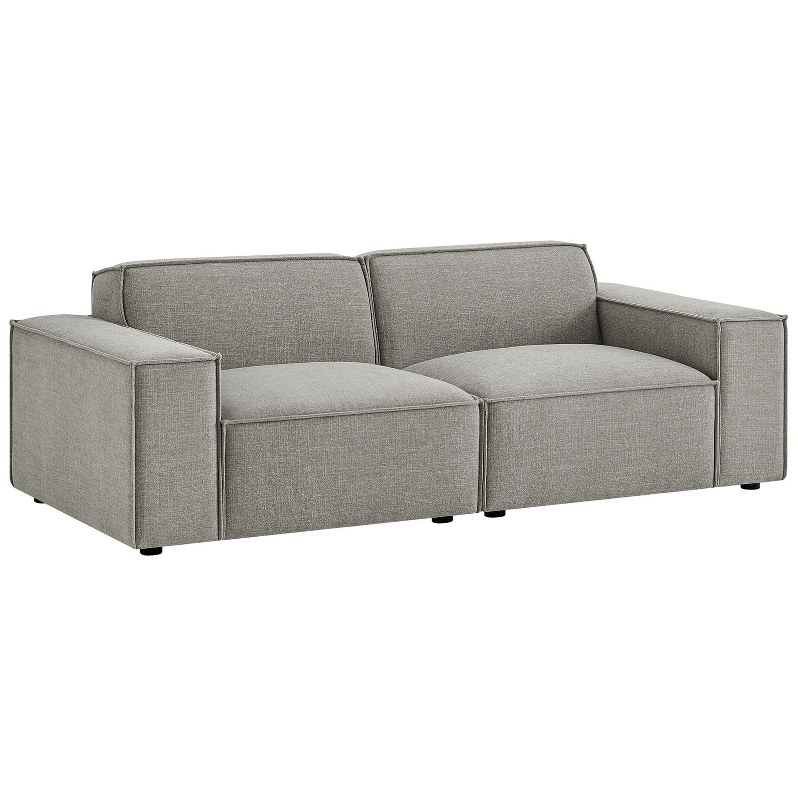 Restore collection modular loveseat in pewter fabric with wide track arms and deep seats || EEI-7403-PEW || front_angle_studio