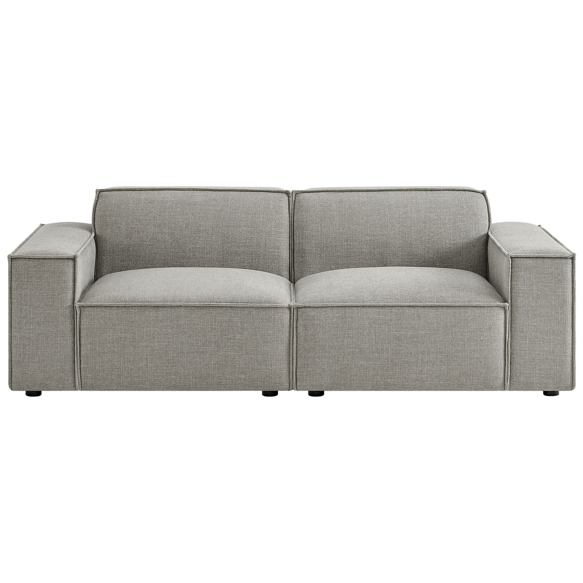 Pewter upholstered modular loveseat with generous cushions and crisp French piping lines || EEI-7403-PEW || front_studio