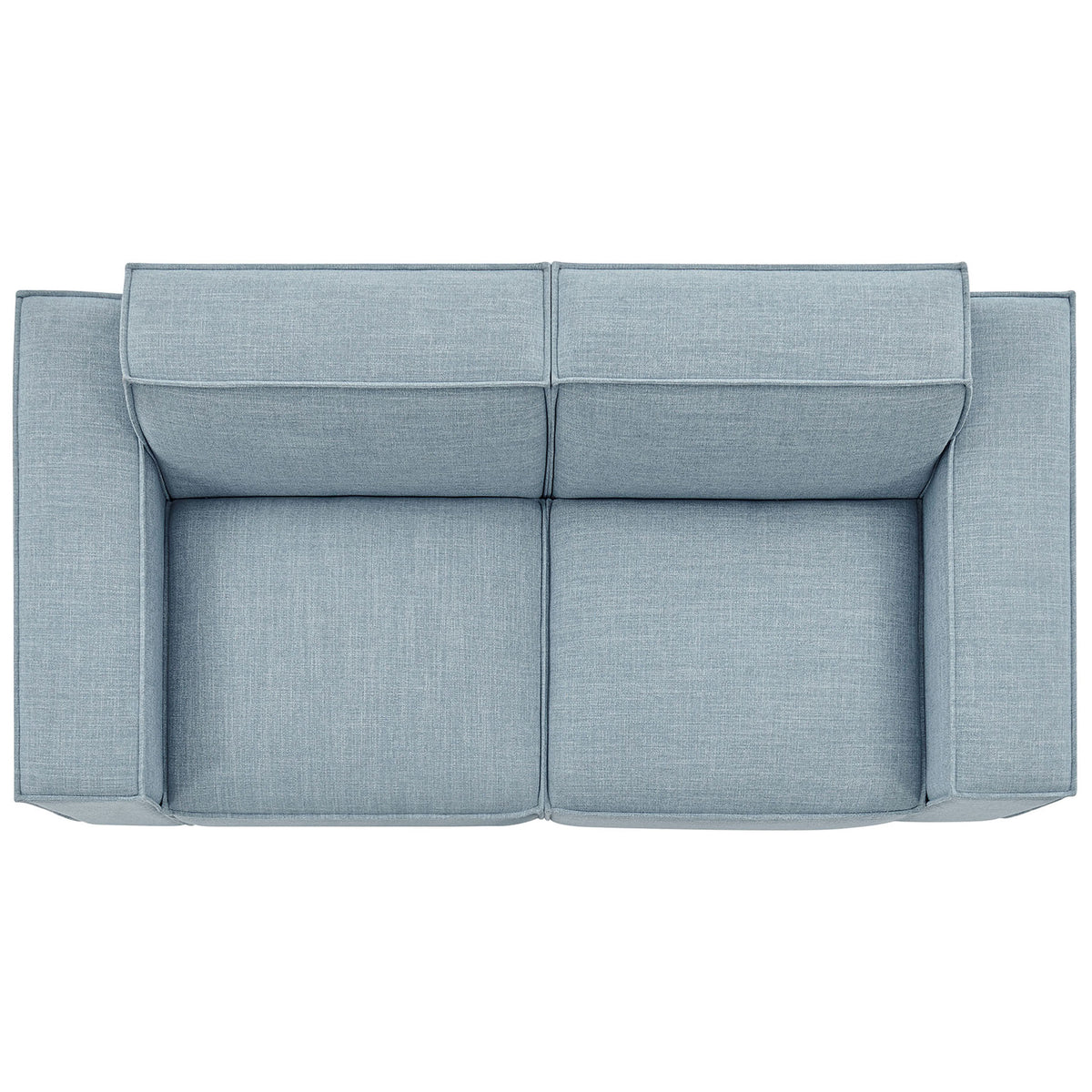 Generously cushioned sky blue loveseat showcasing wide seats and thick armrests || EEI-7403-SKY || top_studio