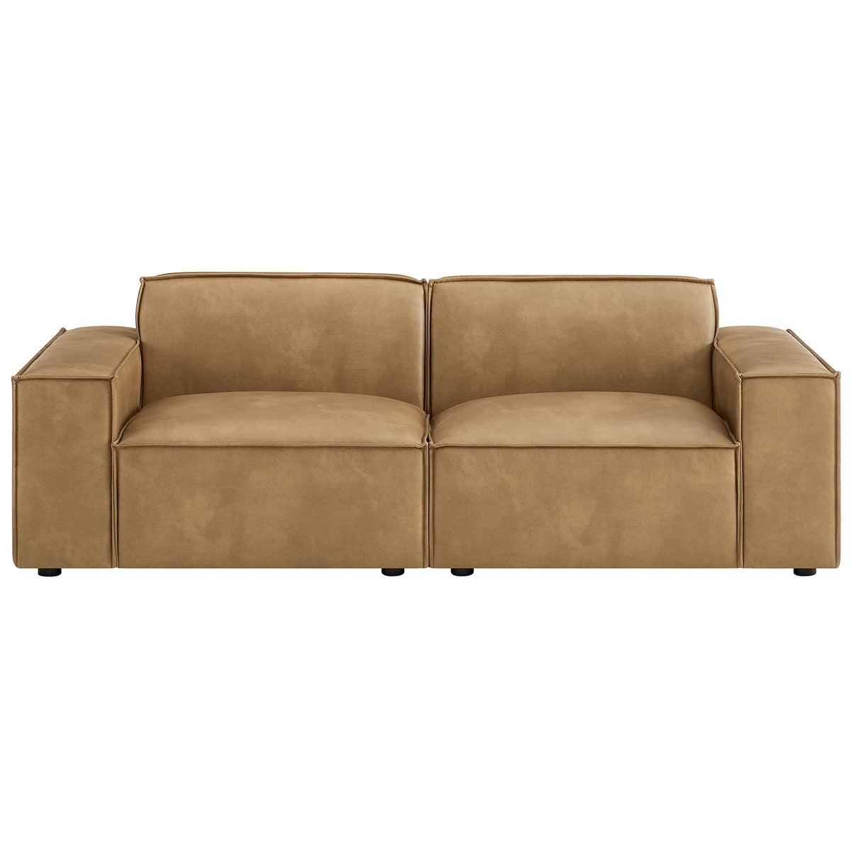 Toast vegan leather modular loveseat with wide track arms and generously cushioned seating. || EEI-7404-TST || front_studio