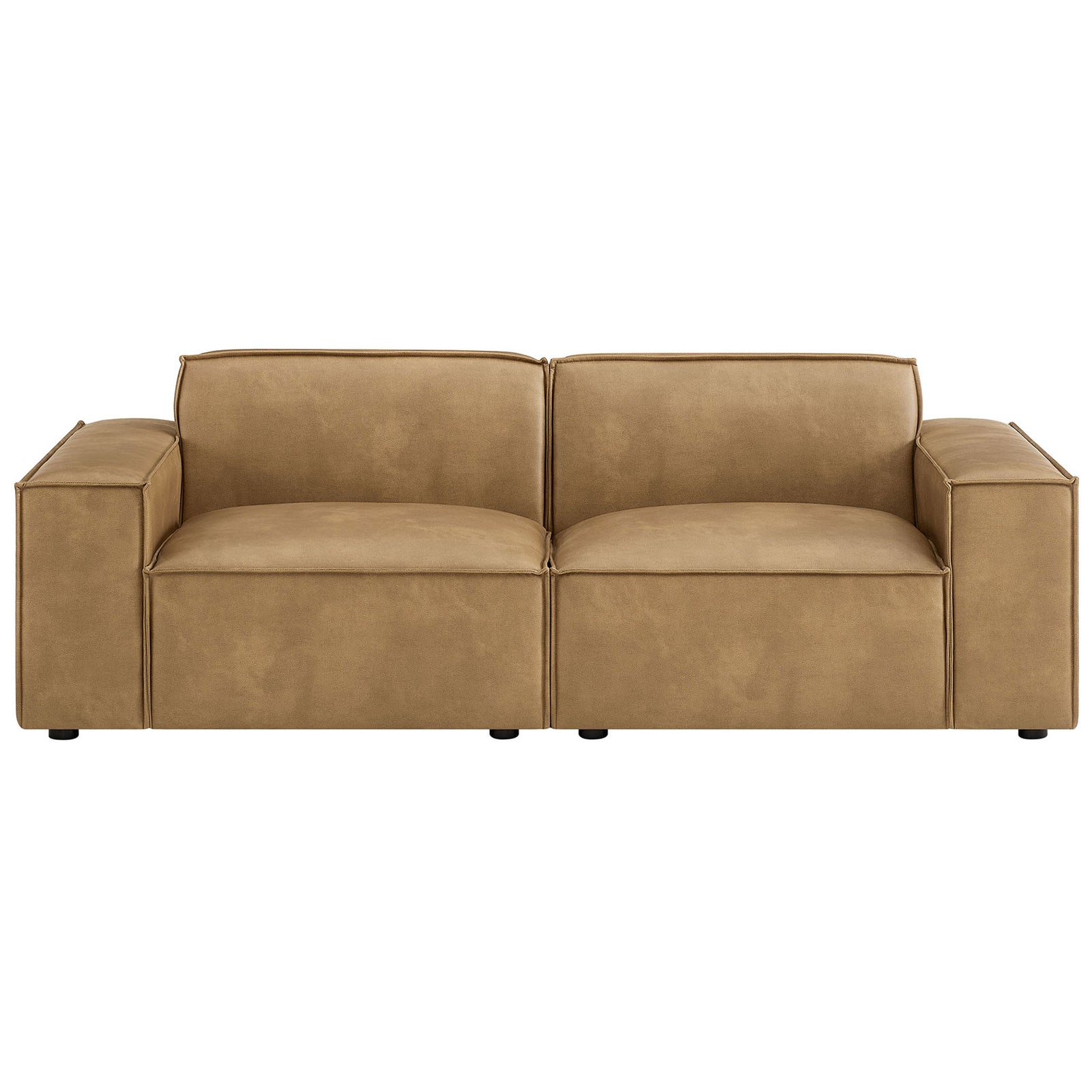 Toast vegan leather modular loveseat with wide track arms and generously cushioned seating. || EEI-7404-TST || front_studio