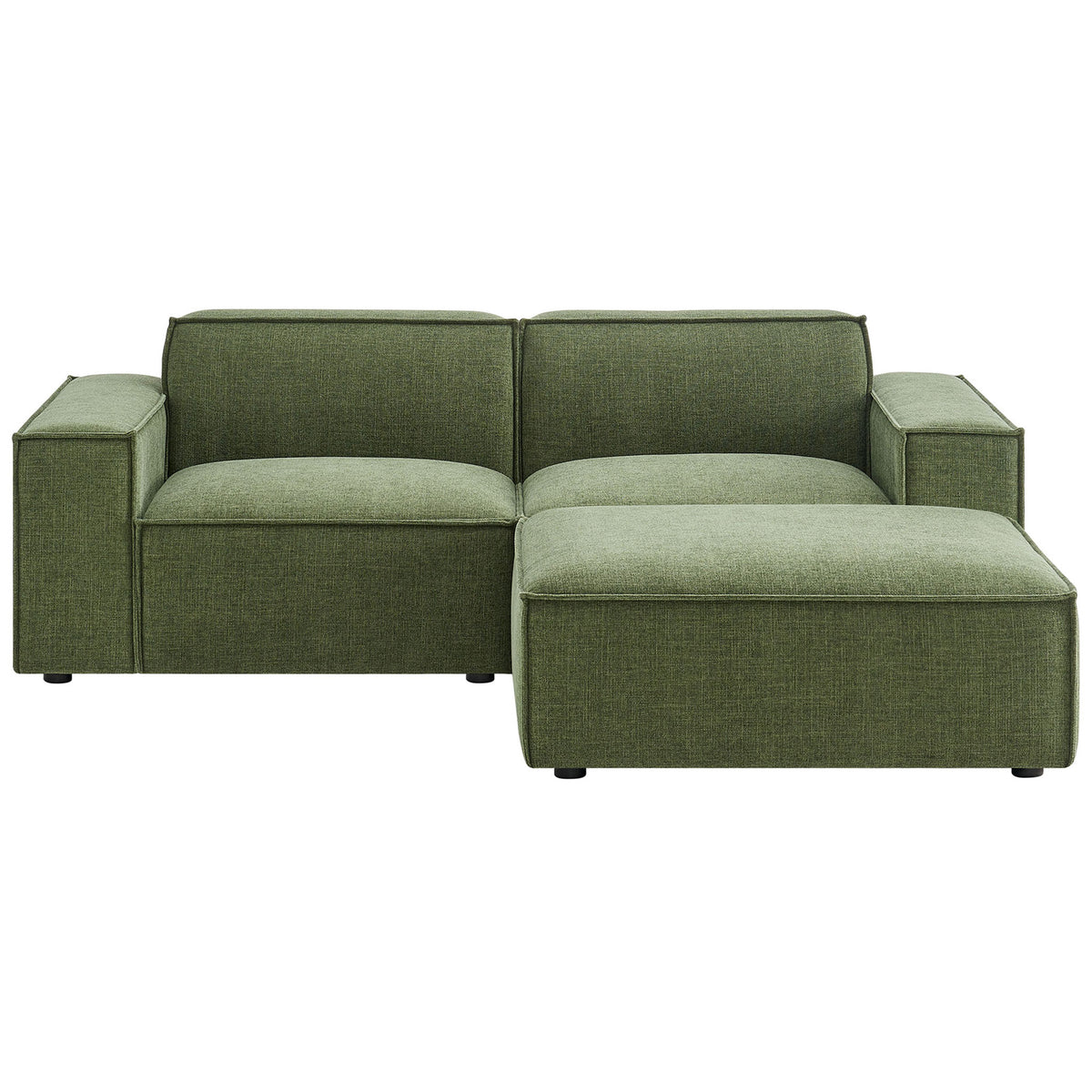 Foliage green Restore modular loveseat with ottoman featuring deep, generously padded seats || EEI-7405-FOL || front_studio