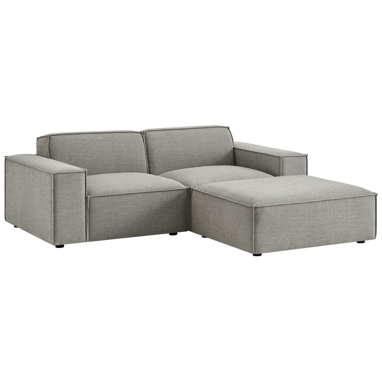 Restore modular loveseat with ottoman in pewter performance fabric and broad track arms for lounging || EEI-7405-PEW || front_angle_studio