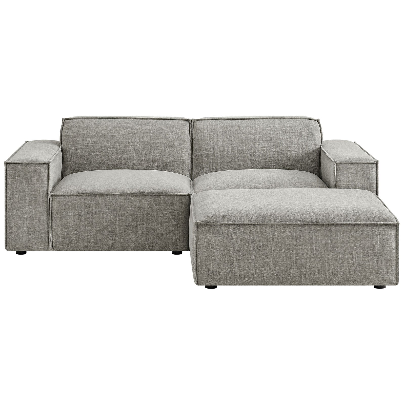 Pewter Restore modular loveseat with ottoman featuring deep cushions and clean tailored lines by Modway || EEI-7405-PEW || front_studio