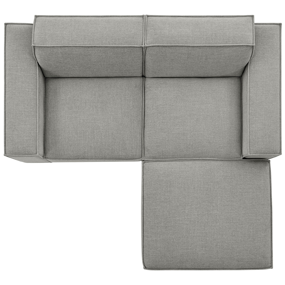 Restore modular loveseat with ottoman showing generous seat depth and neatly tufted pewter cushions || EEI-7405-PEW || top_studio