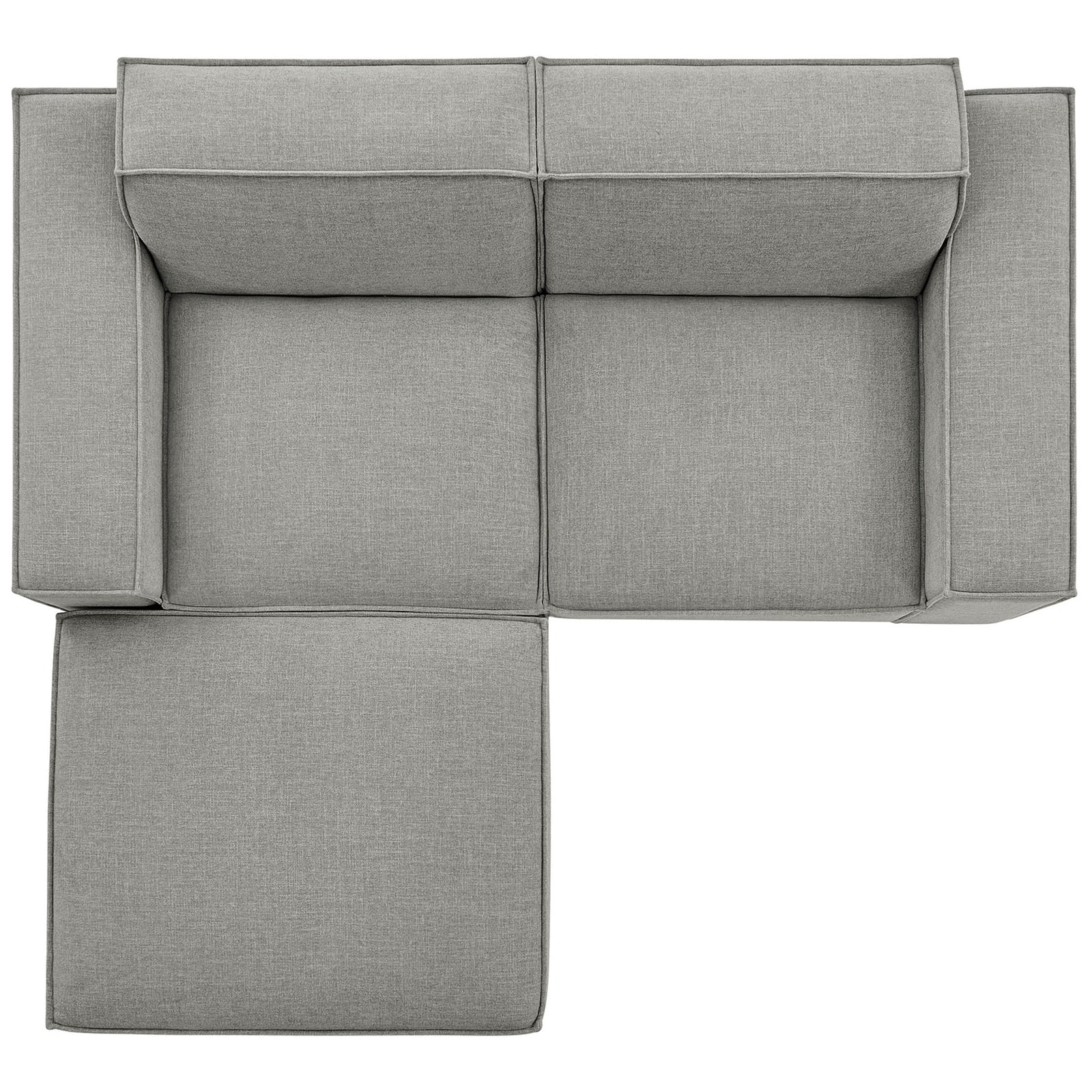 Flexible Restore modular loveseat and ottoman configuration in pewter fabric for customizable seating || EEI-7405-PEW || top_studio