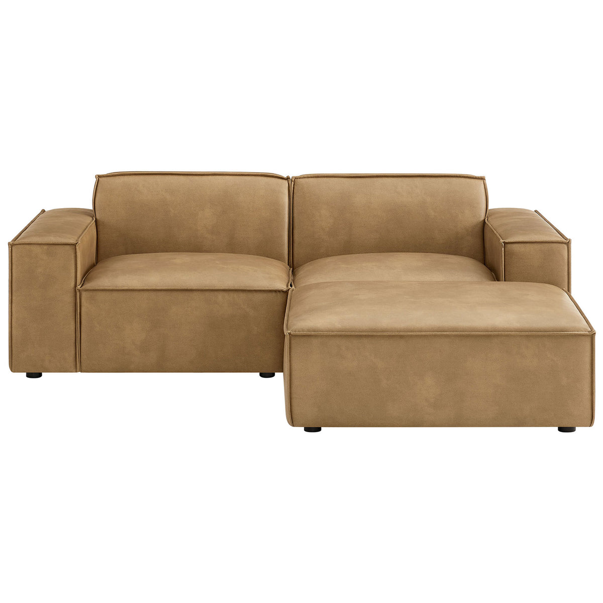 Toast vegan leather modular loveseat with ottoman from the Restore collection with crisp modern lines || EEI-7406-TST || front_studio