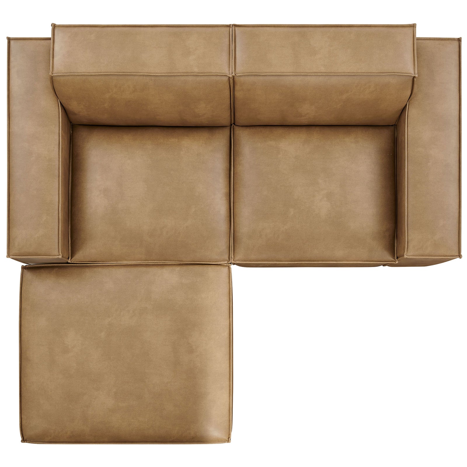 Toast vegan leather modular loveseat with ottoman arranged for a left-facing chaise to show reversible design || EEI-7406-TST || top_studio