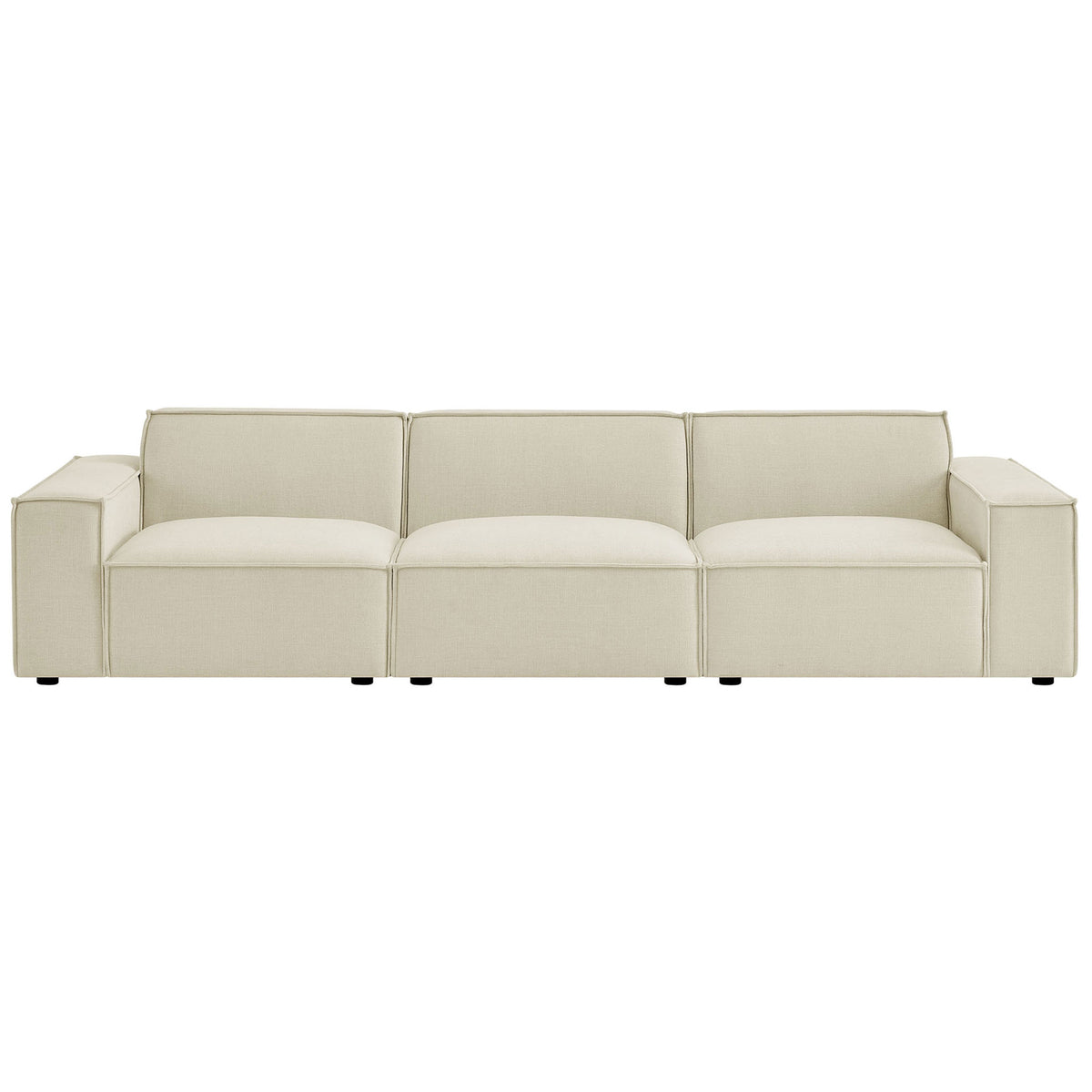 Ecru Restore 3 piece modular sofa with clean boxy profile and plush performance fabric cushions || EEI-7407-ECR || front_studio