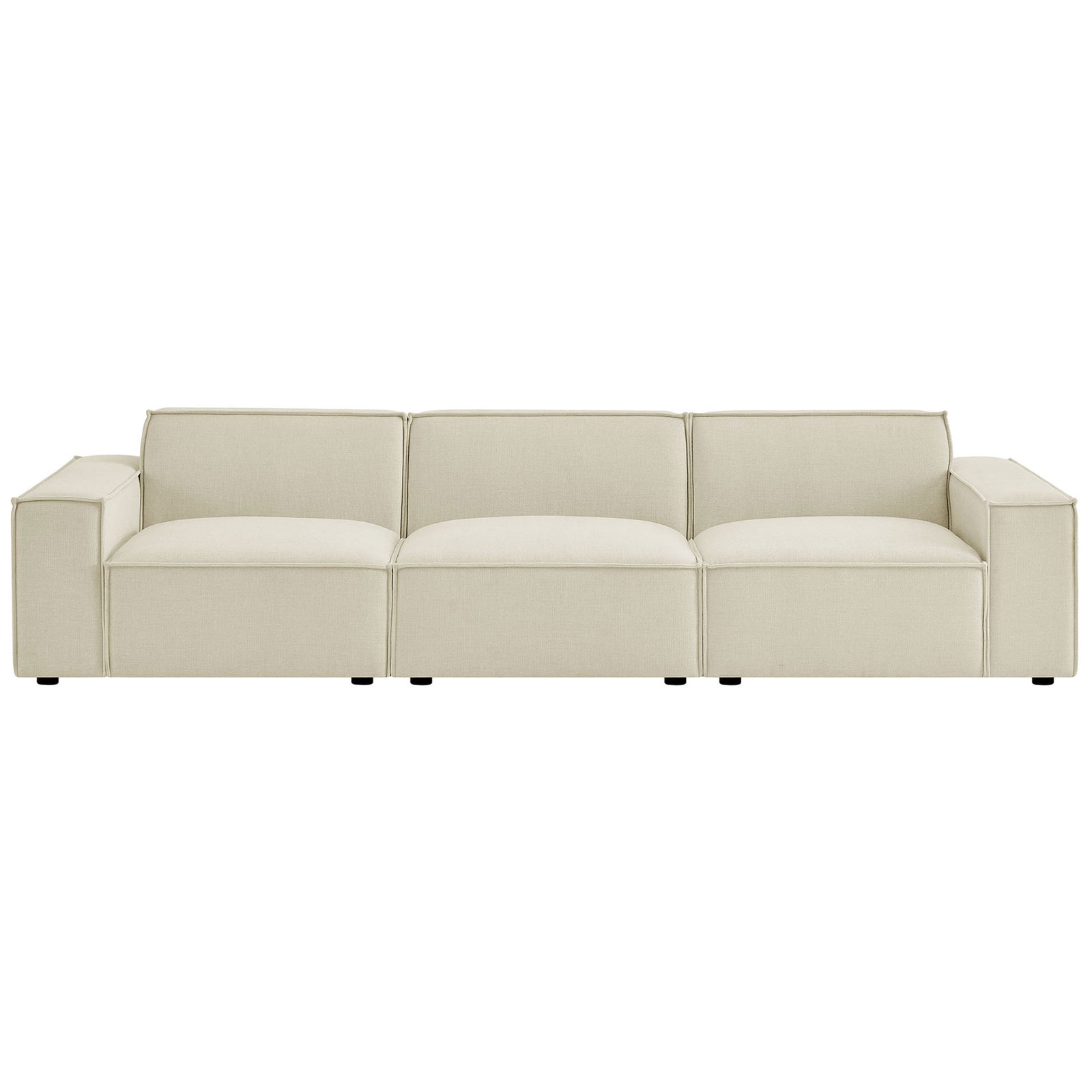 Ecru Restore 3 piece modular sofa with clean boxy profile and plush performance fabric cushions || EEI-7407-ECR || front_studio