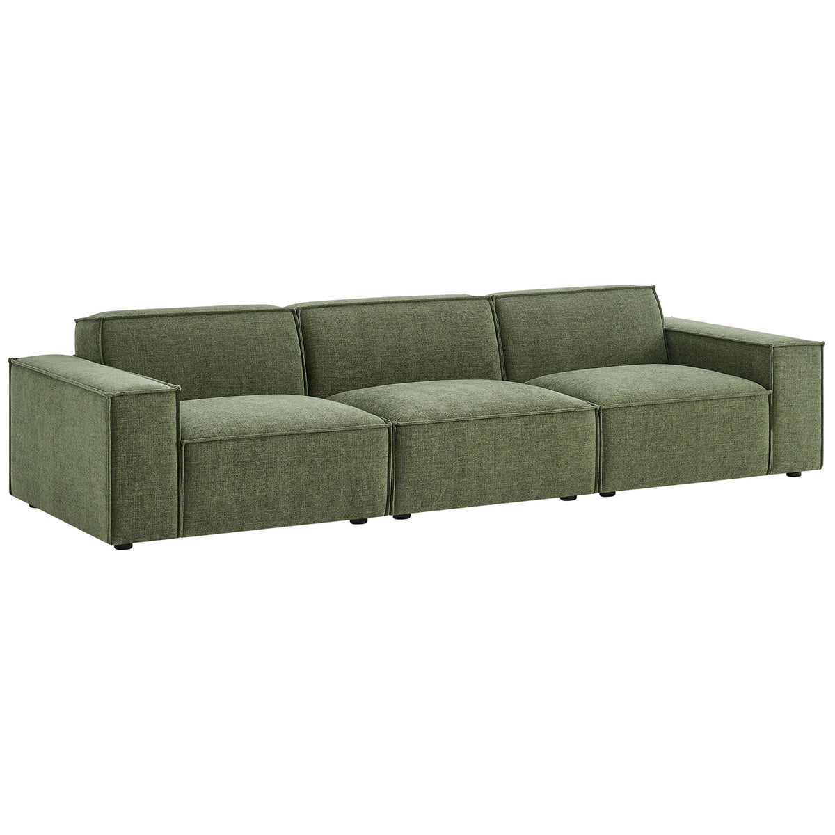 Low-profile foliage green sectional sofa with deep seats and clean boxy silhouette for modern living rooms || EEI-7407-FOL || front_angle_studio